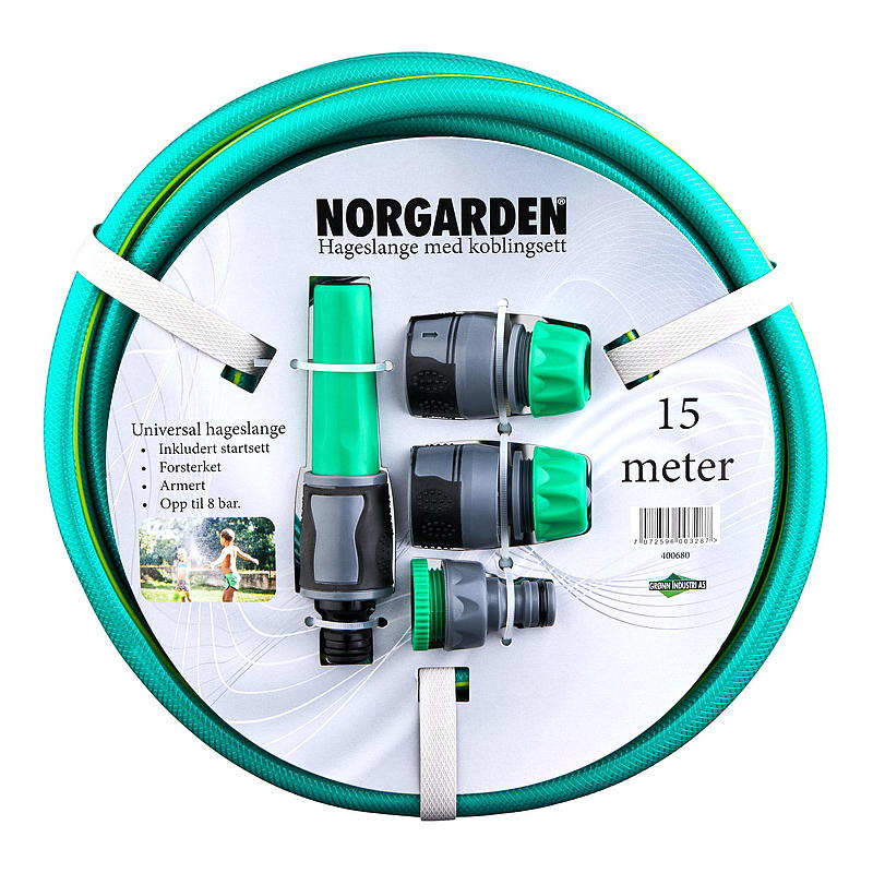 Norgarden Hageslangesett 15 m m/koblinger, Norgarden