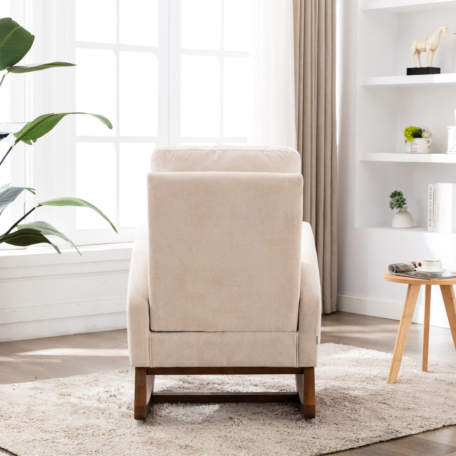 SEEZSSA Schaukelstuhl Wohnzimmer Bequemer Massivholz Modern Schaukelsessel, Stuhl mit Taschendesign,mit weichem Stoff, dichtem Schwamm