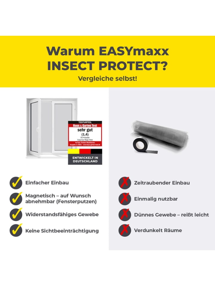EASYmaxx Moskitonetz mit Magnetbefestigung - 150 x 130 cm - schwarz - 2er-Set günstig kaufen onesize