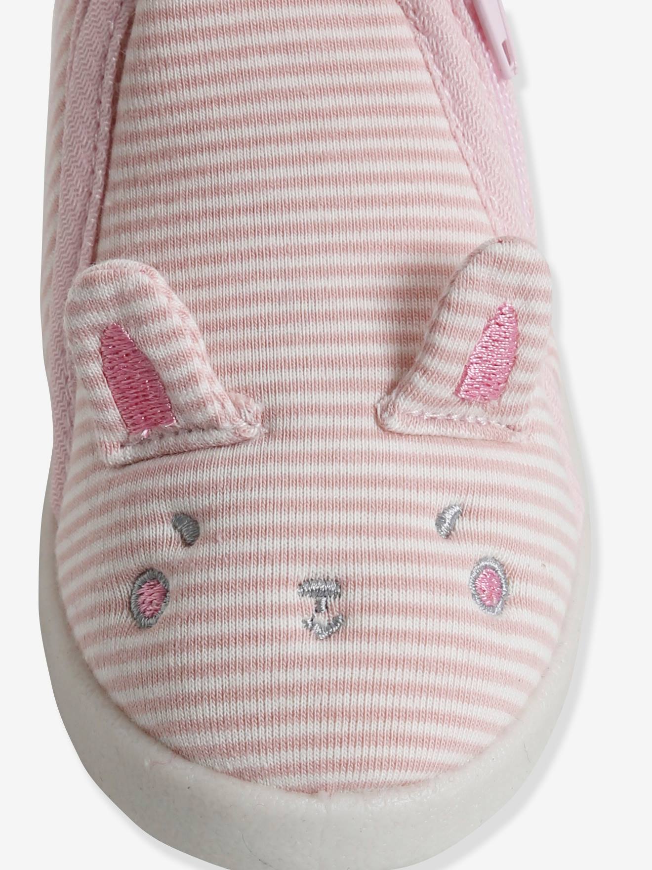 Vertbaudet Baby Stoff-Hausschuhe - rosa gestreift