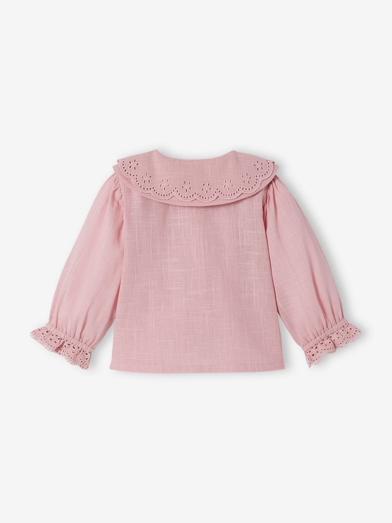 Blouse double col bébé en tissu flammé lilas poudré