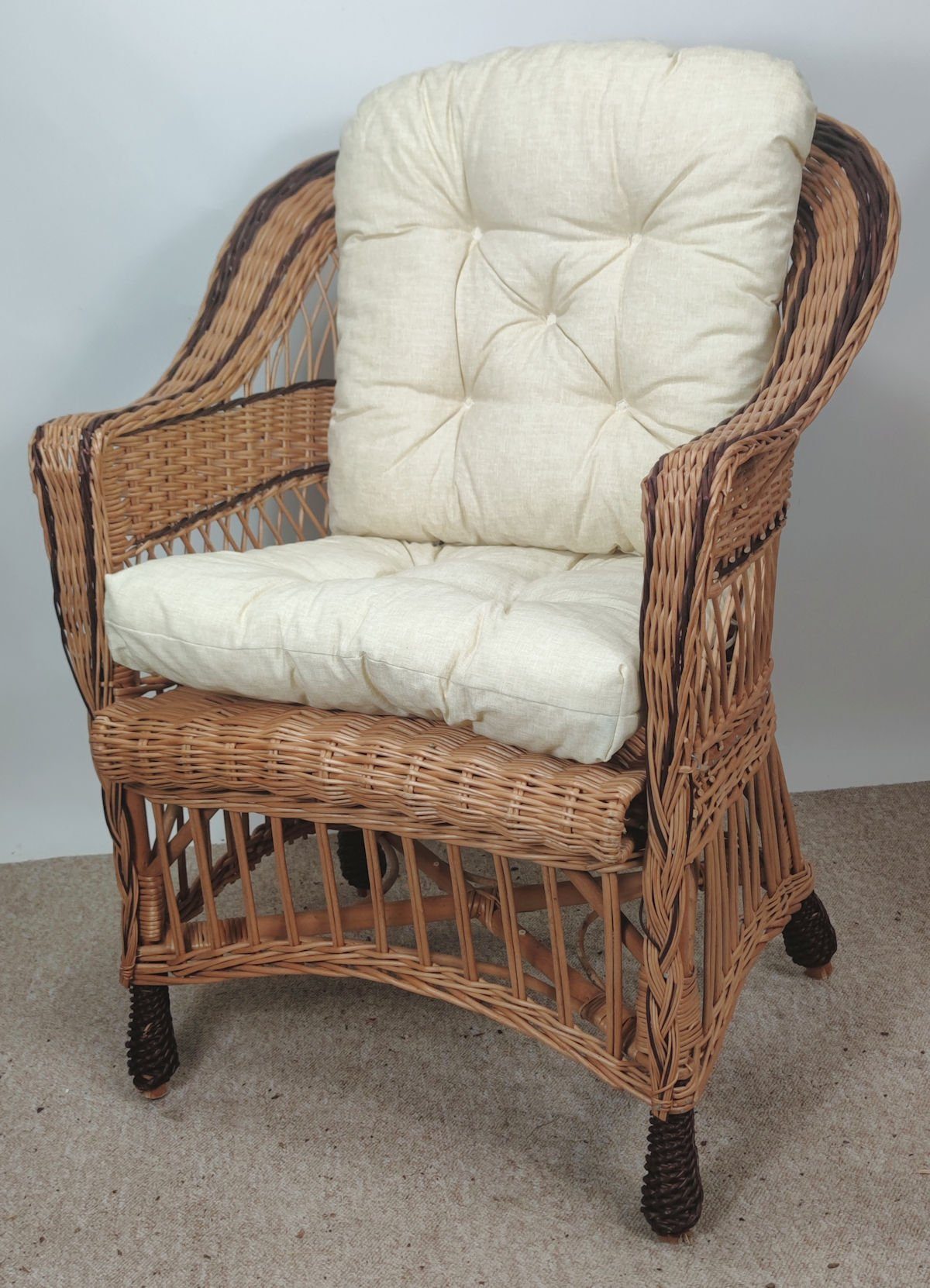 Rattani Rattanstuhl Premium Korbstuhl, Korbsessel Weide, Model Ingvar inkl. Polster