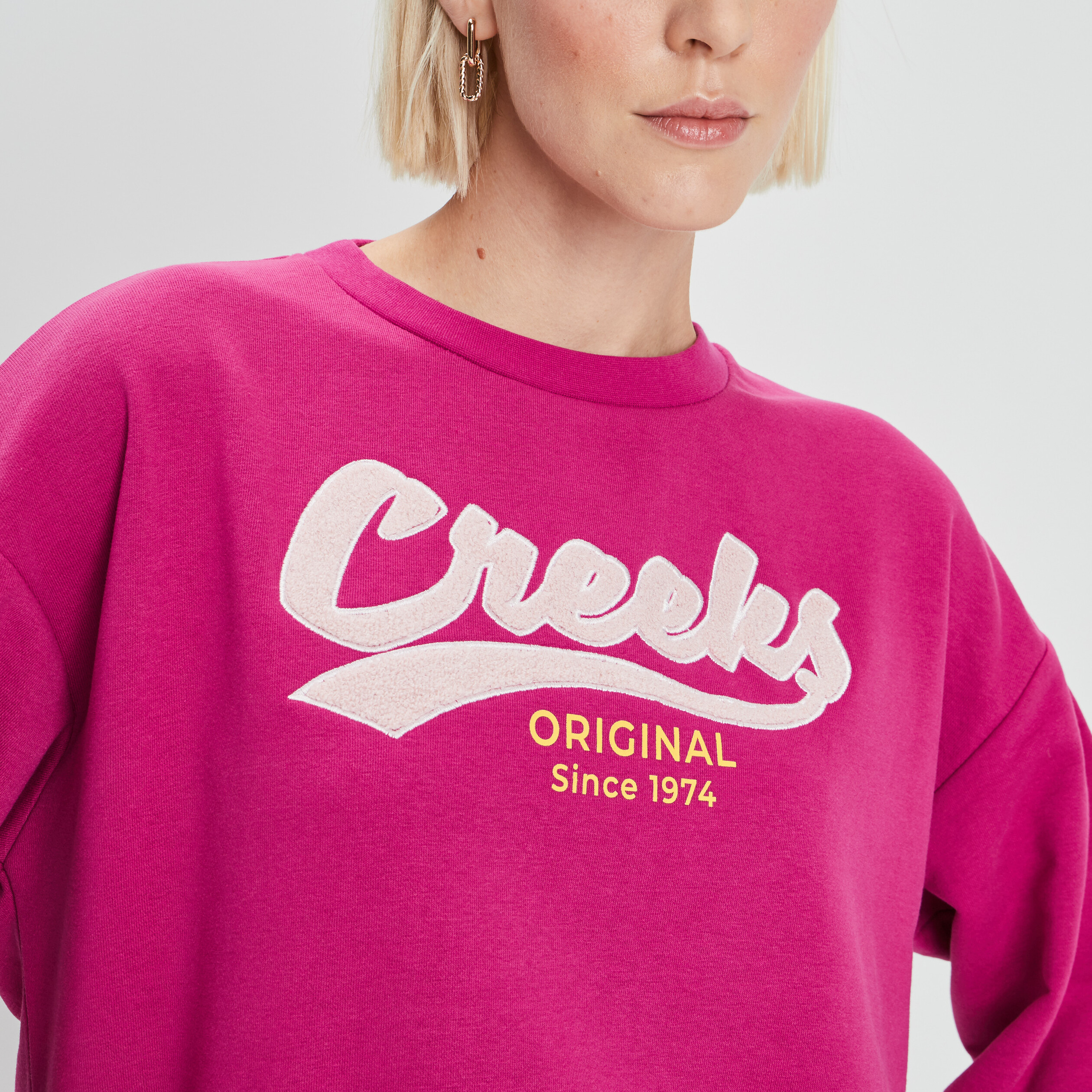Sweat col rond Creeks rose fushia femme | La Halle