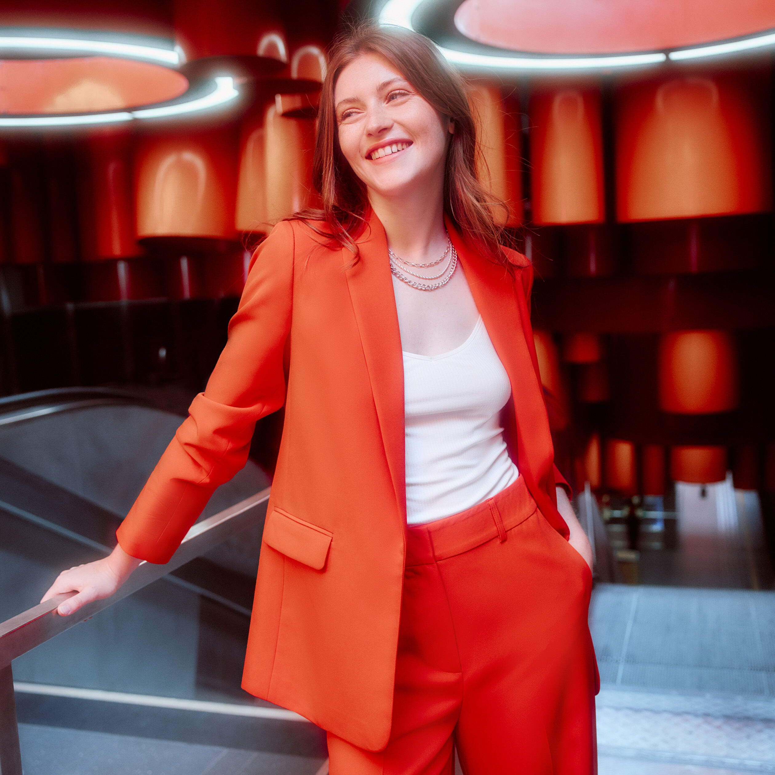 Veste blazer droite col châle rouge femme | Cache Cache