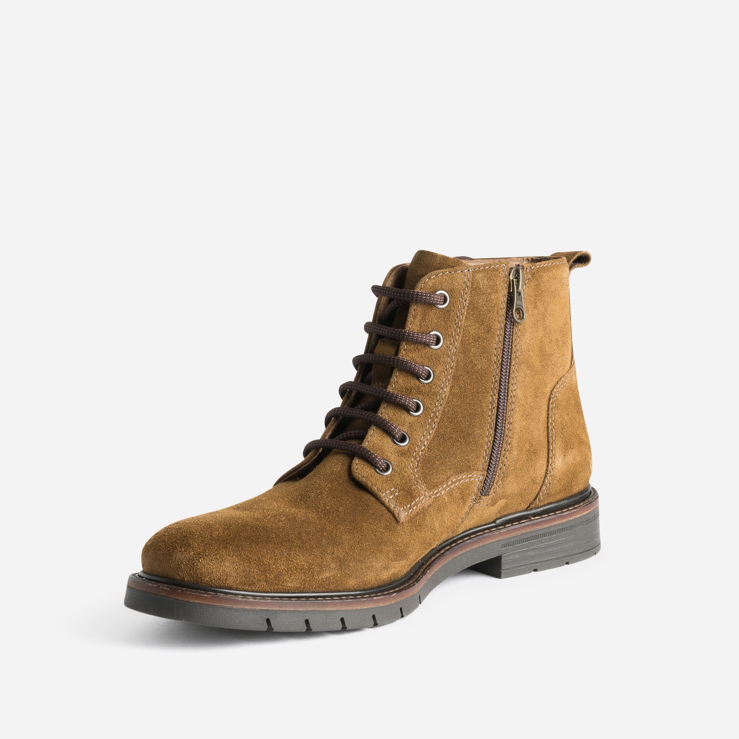 Boots à lacet marron en cuir velours