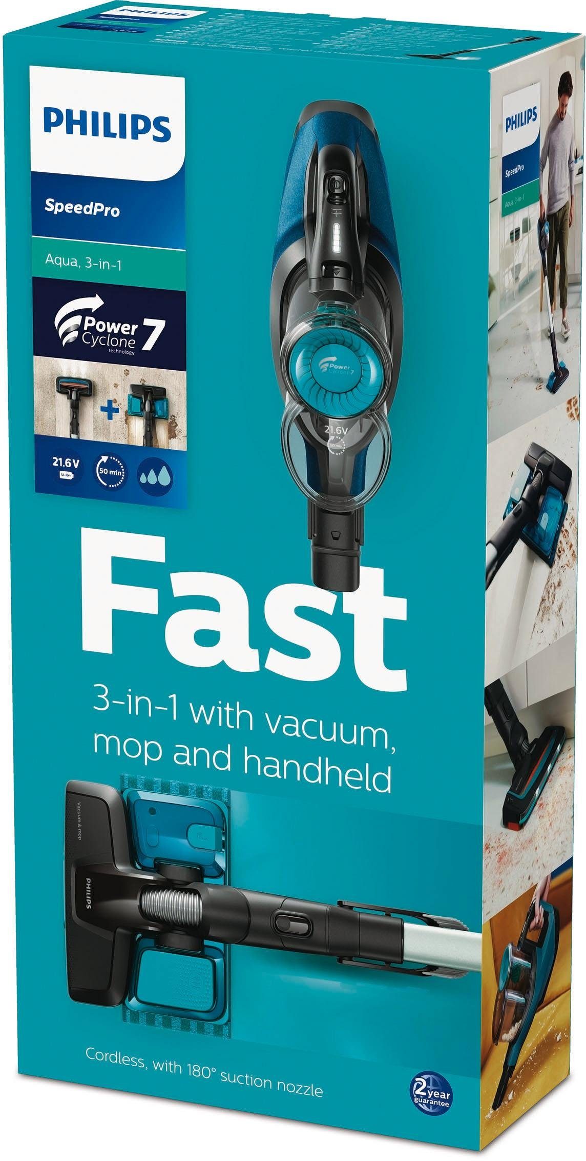 Philips Nass-Trocken-Akkusauger FC6728/01 SpeedPro Aqua, beutellos, mit 50 Minuten Akkulaufzeit, Wischfunktion und 180°-Saugdüse