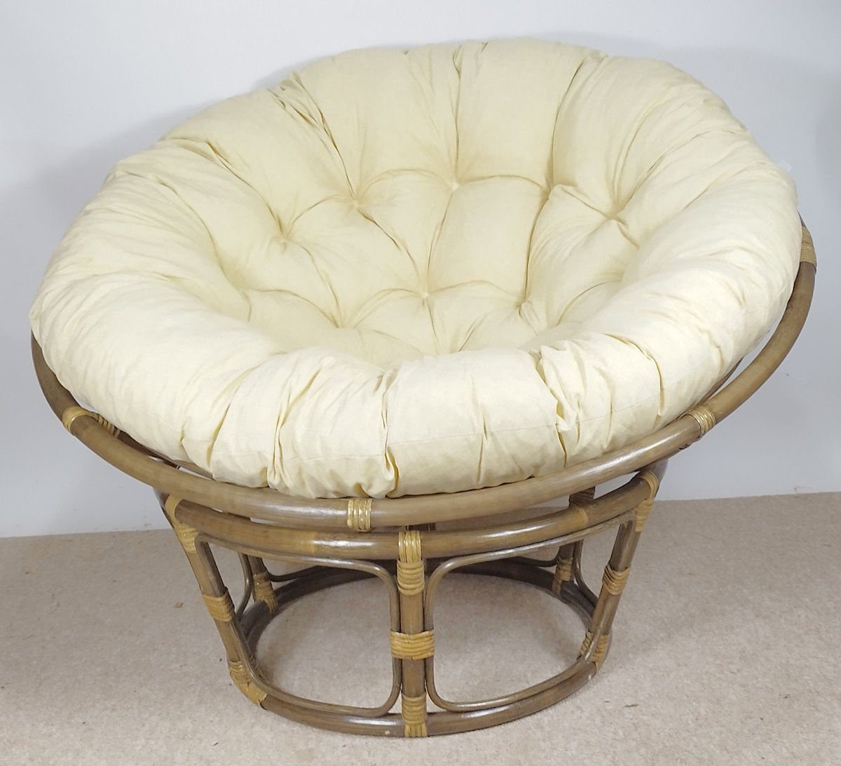 Rattani Rattanstuhl Rattan Papasan Sessel inkl. hochwertigen Polster D 110 cm darkbrown