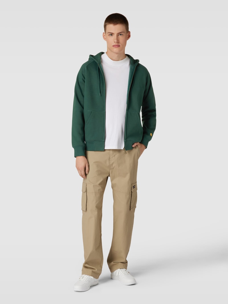 Sweatjacke mit Logo-Stitching Modell 'CHASE' in petrol