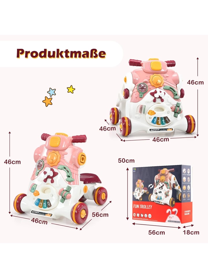 COSTWAY 3 in 1 Lauflernwagen 6-36 Monaten in Rosa günstig kaufen 46 cm