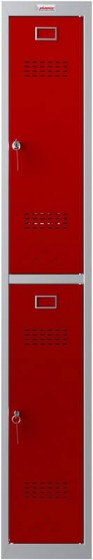 Phoenix Personalschrank Stahl Schließfach 2 Türen Schlüsselschloss 300 x 500 x 1.830 mm Grau, Rot