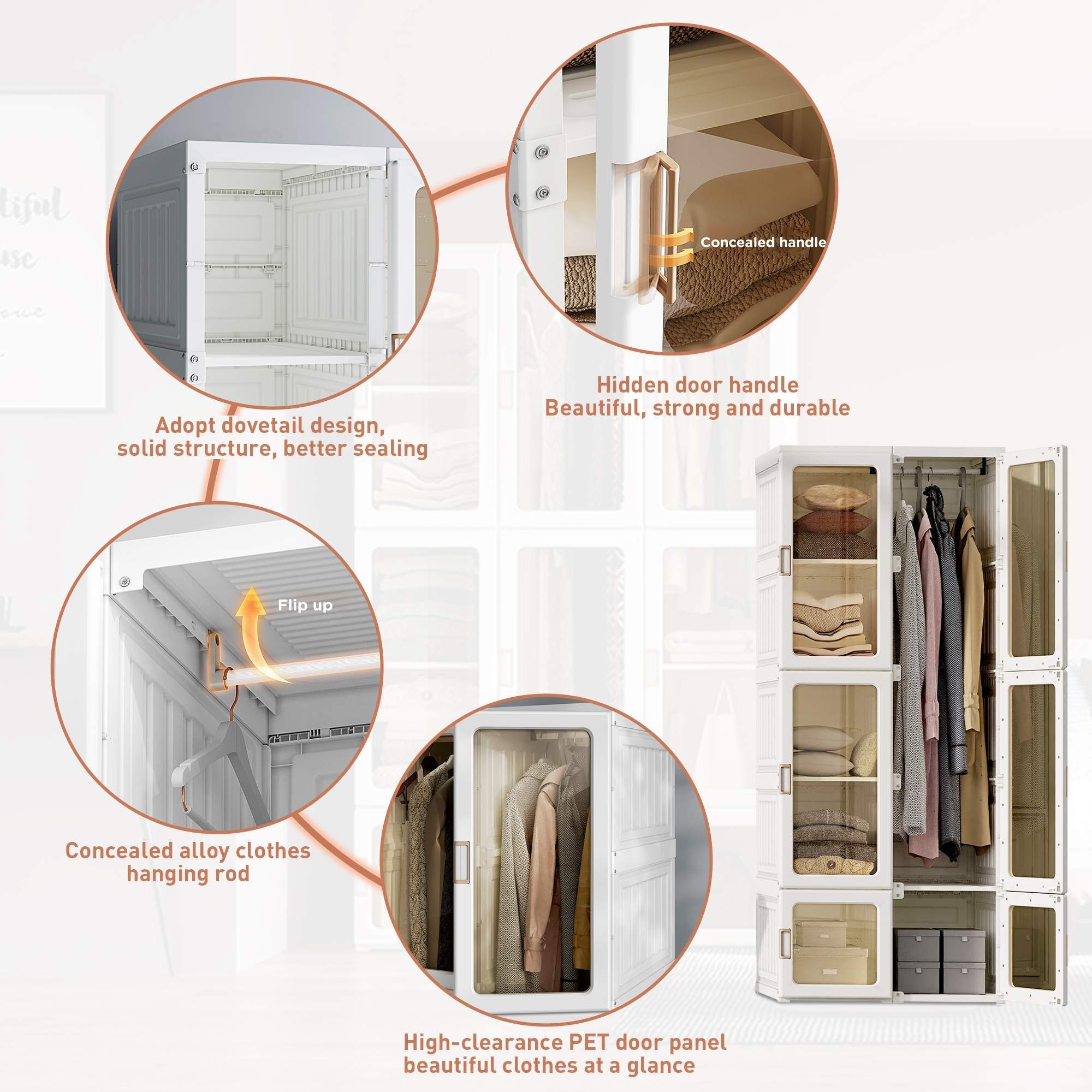 BlingBin Kleiderschrank 69 x 170 x 50 cm Faltbarer Mehrzweckschrank mit Stange (1er Set, 1-St., 1er Set) Faltbarer Mehrzweckschrank mit Stange, magnetische Türen