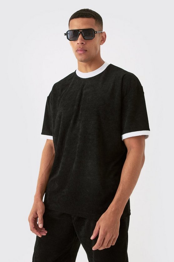 Oversized Extended Neck Contrast Towelling T-shirt