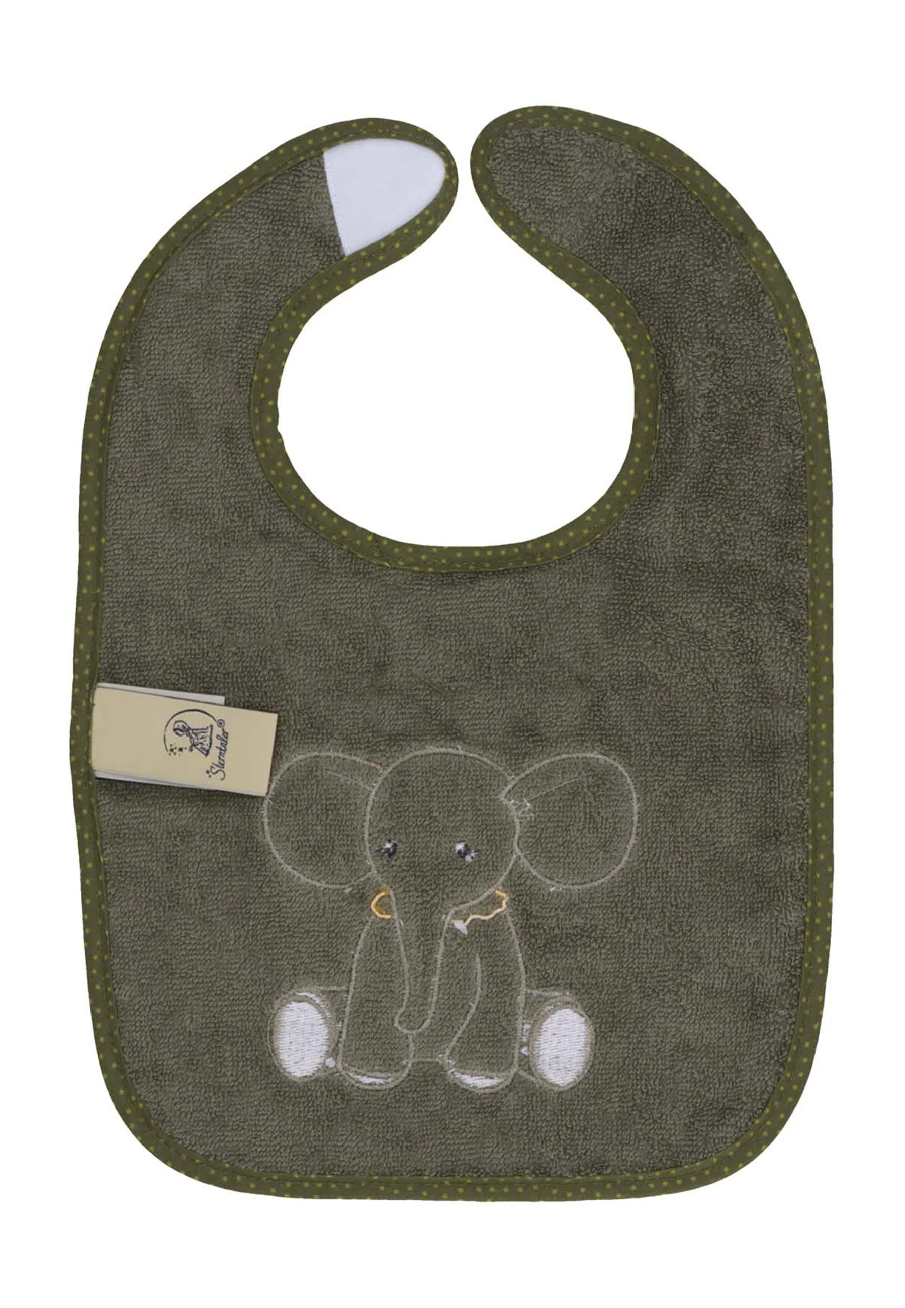 GOTS Klett-Lätzchen Elefant Eddy in Dunkelgrün