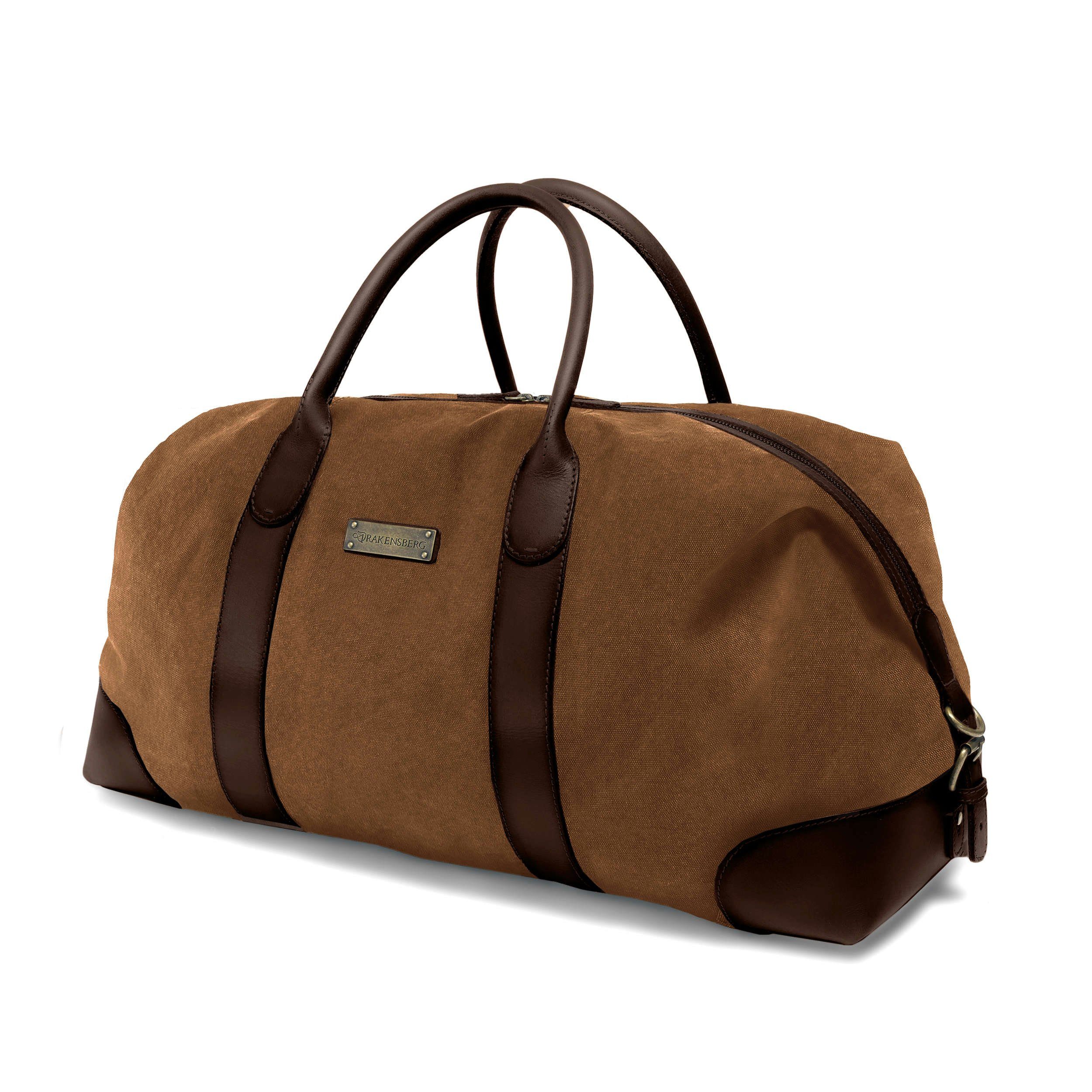 DRAKENSBERG Reisetasche Weekender David (L) Umbra-Braun, Herren, Damen, im Vintage-Design, Canvas und Büffelleder, handgemacht