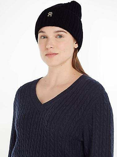 TOMMY HILFIGER Damen Strickmütze mit Wolle und Kaschmir LIMITLESS CHIC BEANIE