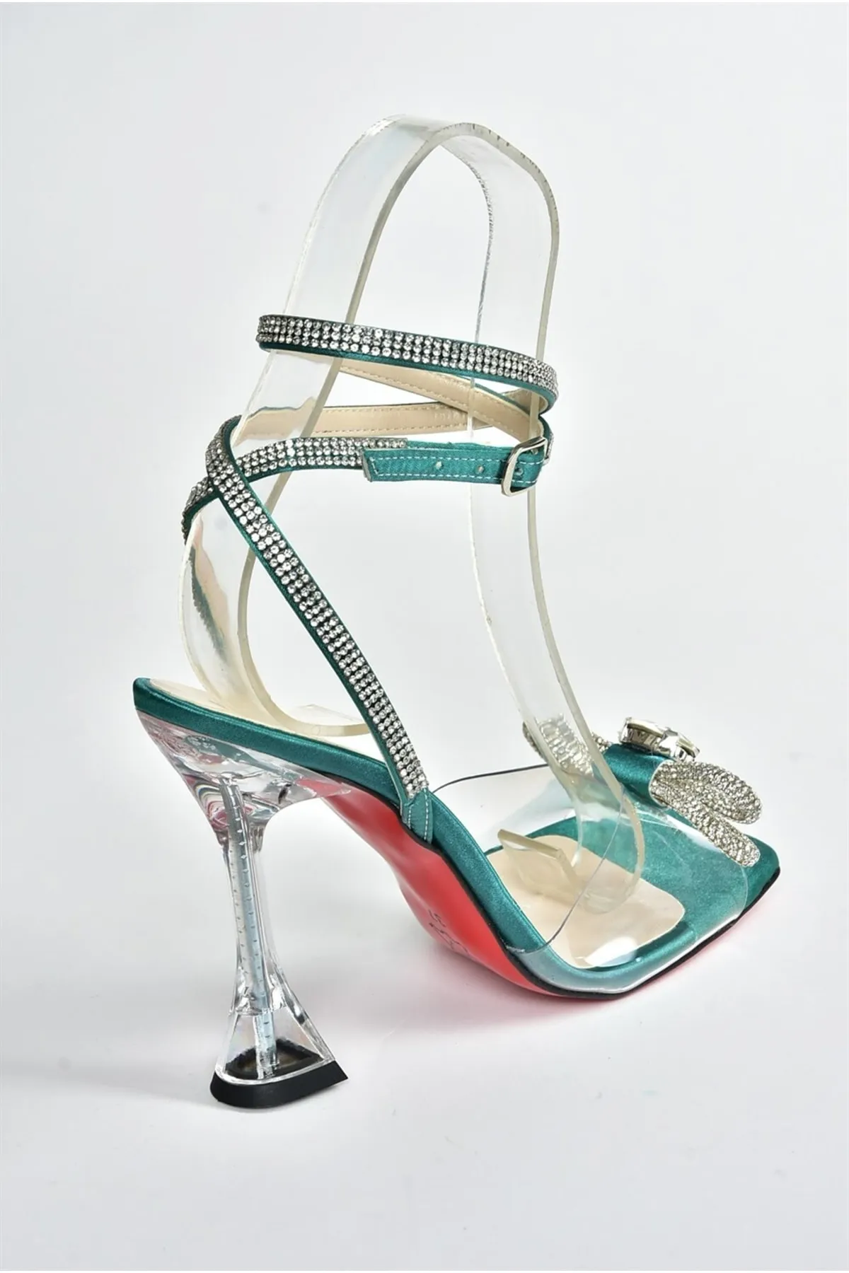 Fox Shoes  Damen-Abendschuhe aus transparentem, gebändertem Stein in grünem Stoff M654251504