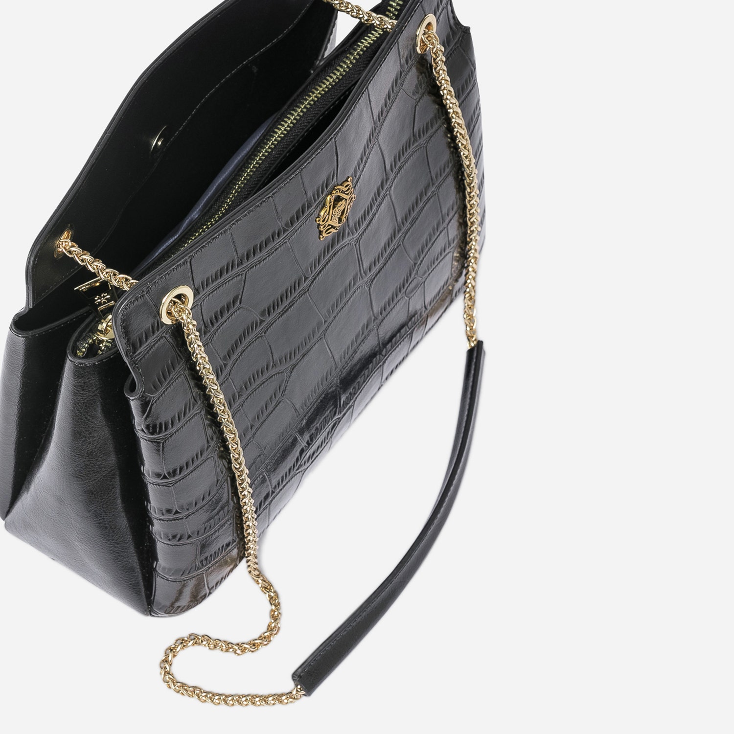Sac à main noir embossé effet croco