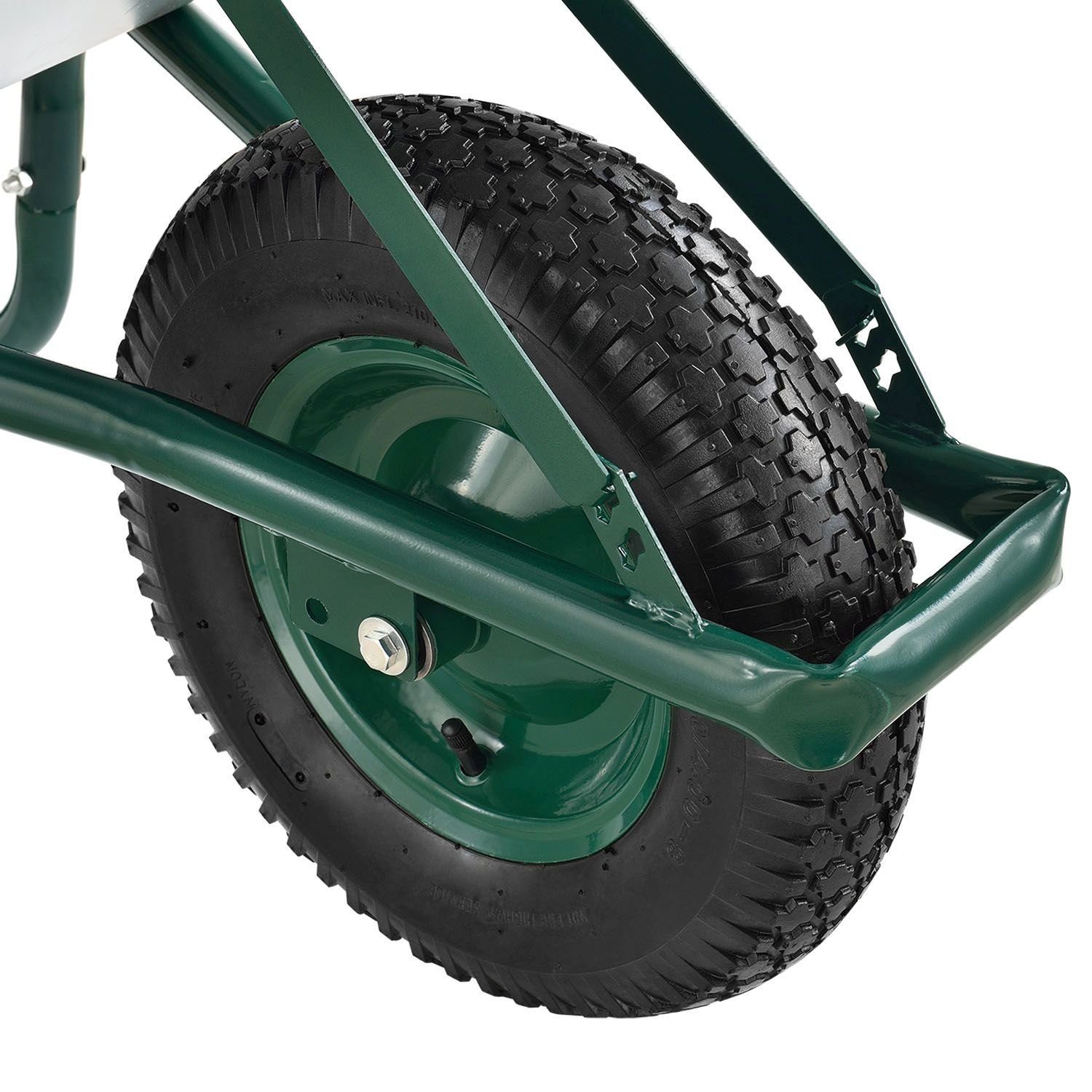 Juskys Schubkarre Garden, 100L, bis 210 kg, Luftreifen, verzinkte Wanne, inkl. Handschuhe