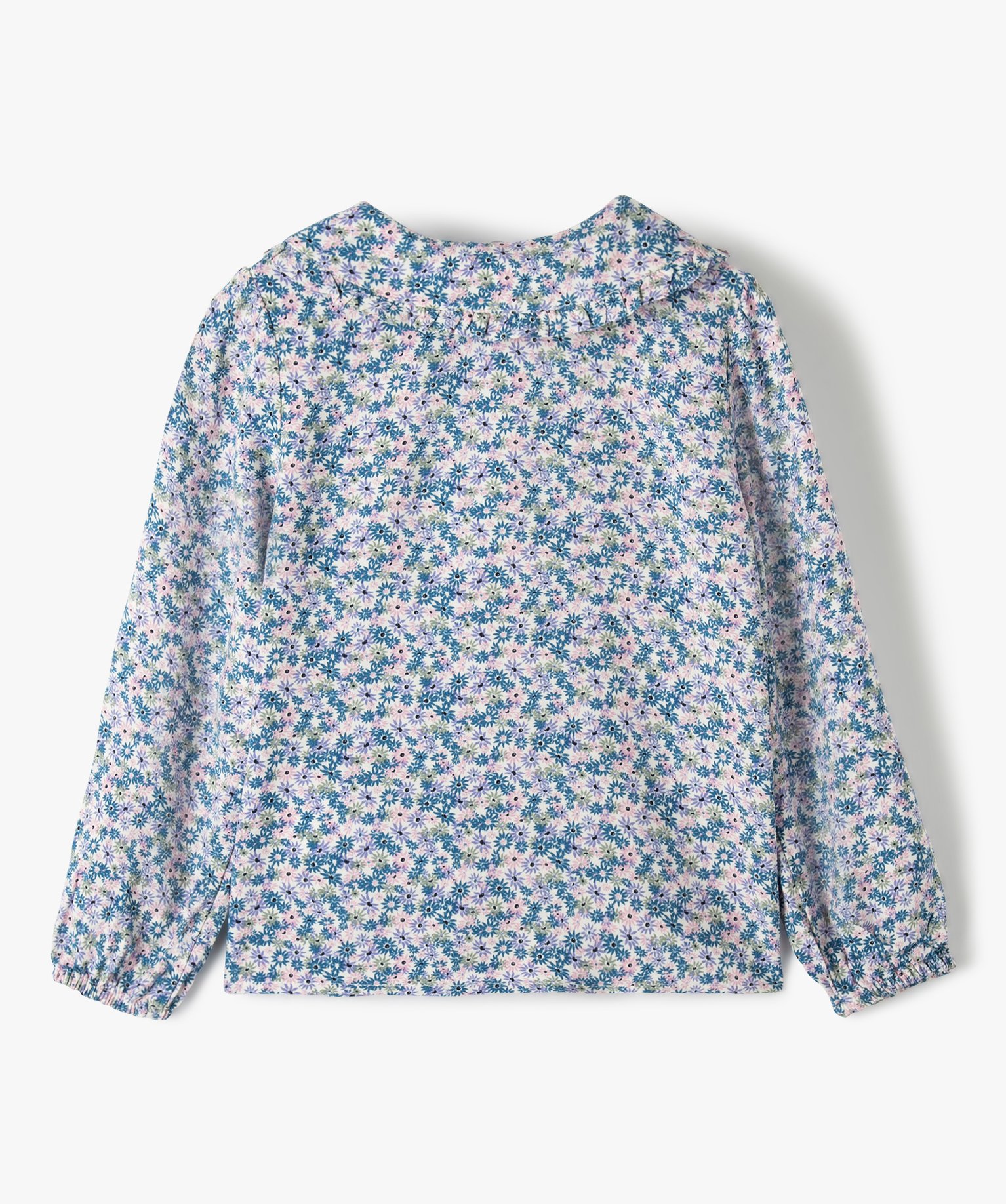Chemise fille à motifs fleuris avec col Claudine ecru | GEMO