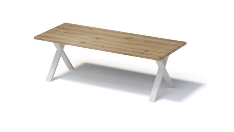 Bisley Fortis Table Regular, 2400 x 1000 mm, gerade Kante, geölte Oberfläche, X-Gestell, Oberfläche: P natürlich / Gestellfarbe: 396 verkehrsweiß