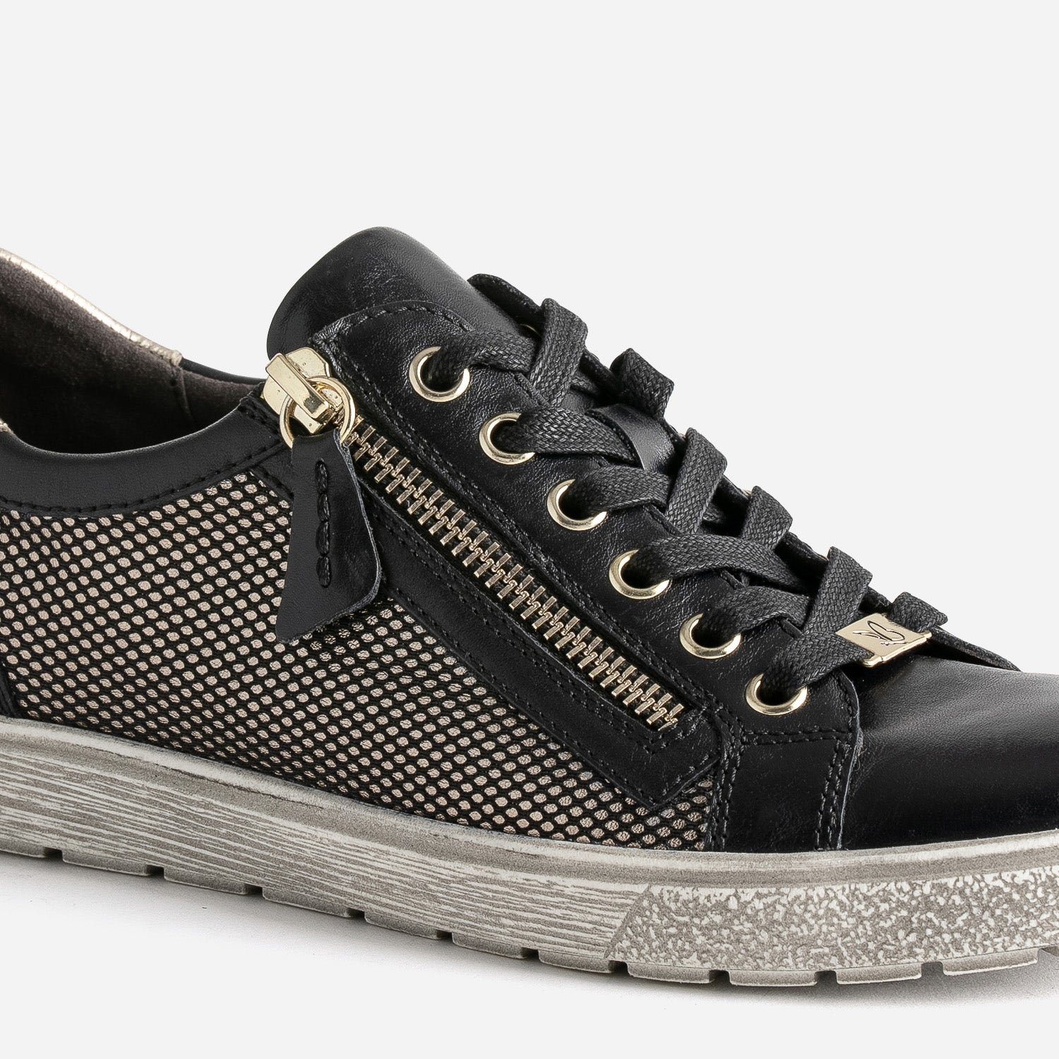 Tennis CAPRICE noire en cuir détails dorés