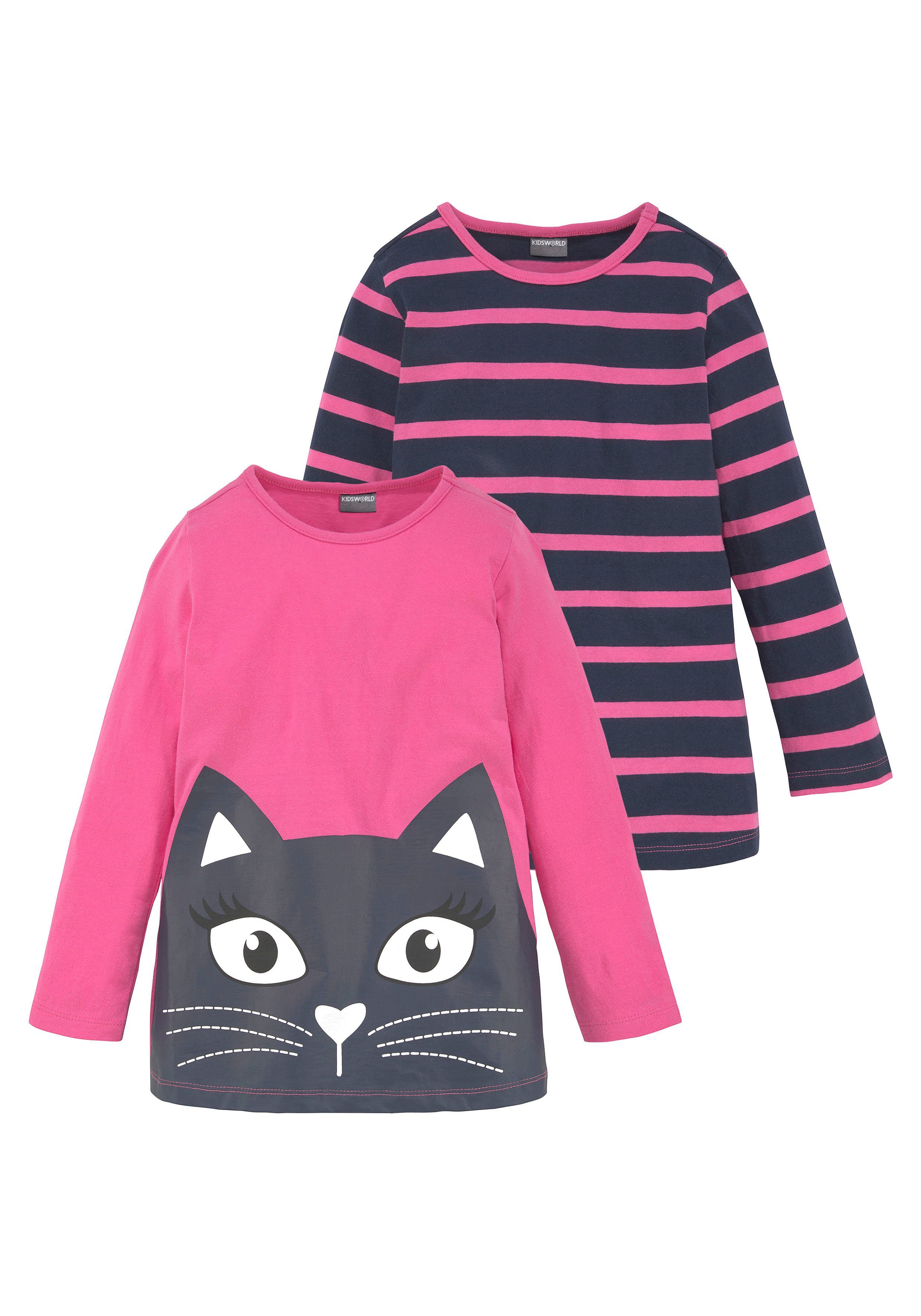 KIDSWORLD Longshirt (2-tlg., 2er-Pack) mit großem Print und schönen Streifen