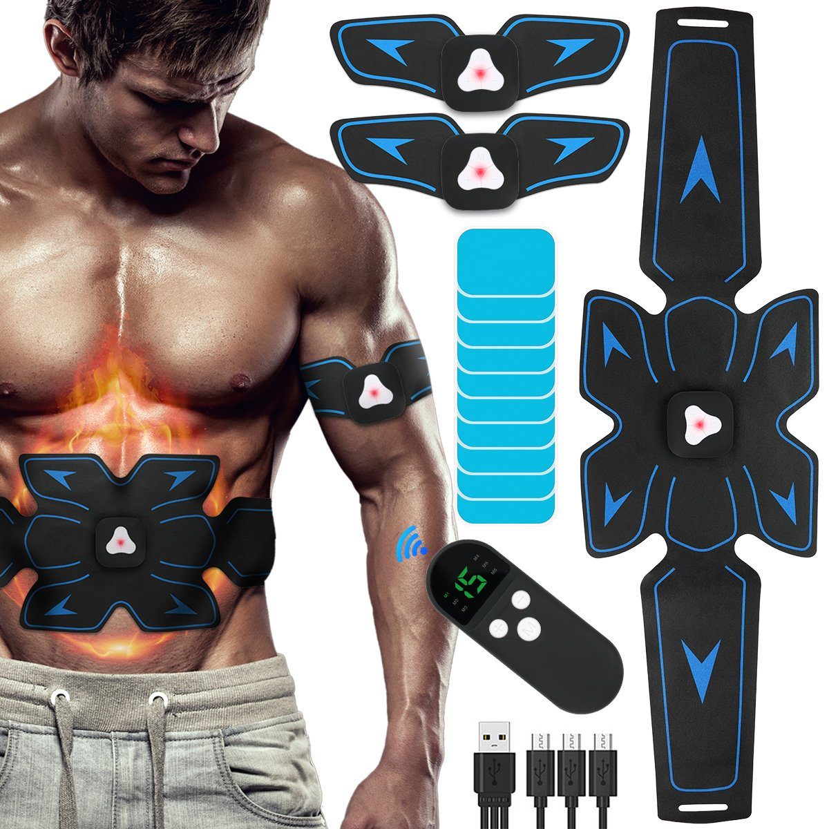 LifeImpree EMS-Gerät EMS Trainingsgerät, Bauchmuskeltrainer, (USB Wiederaufladbar Muskelstimulator bauchtrainer), mit 6 Modi & 15 Intensitäten