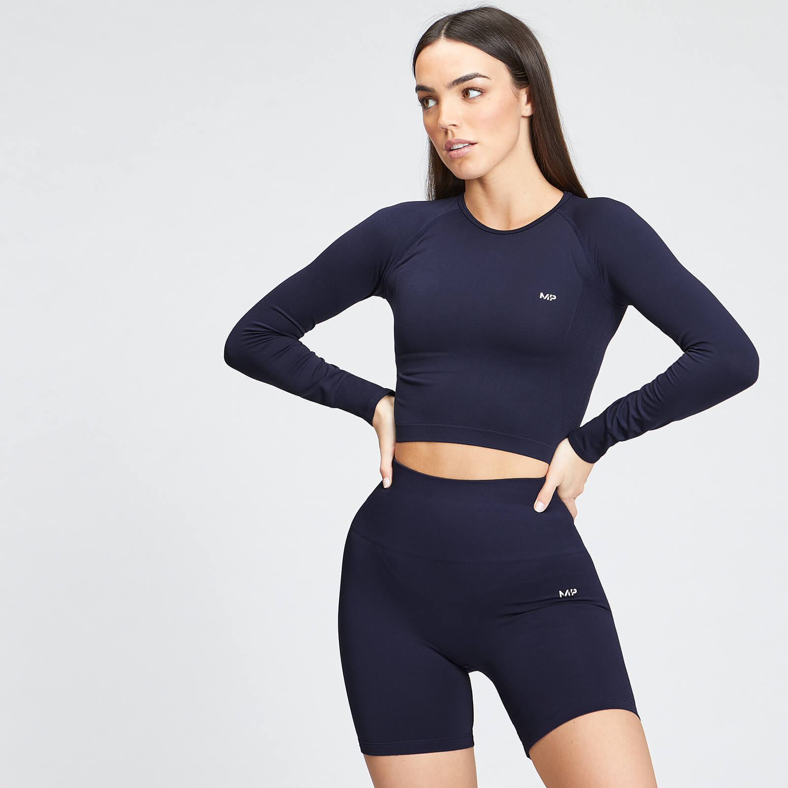 Haut sans coutures à manches longues MP Shape pour femmes – Bleu marine