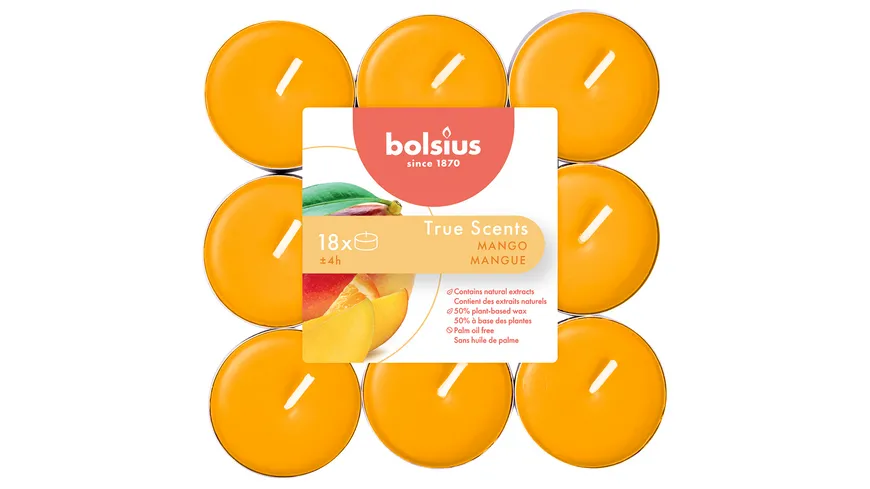 bolsius Duft-Teelichte True Scents 4h 18er Pack Mango Mango