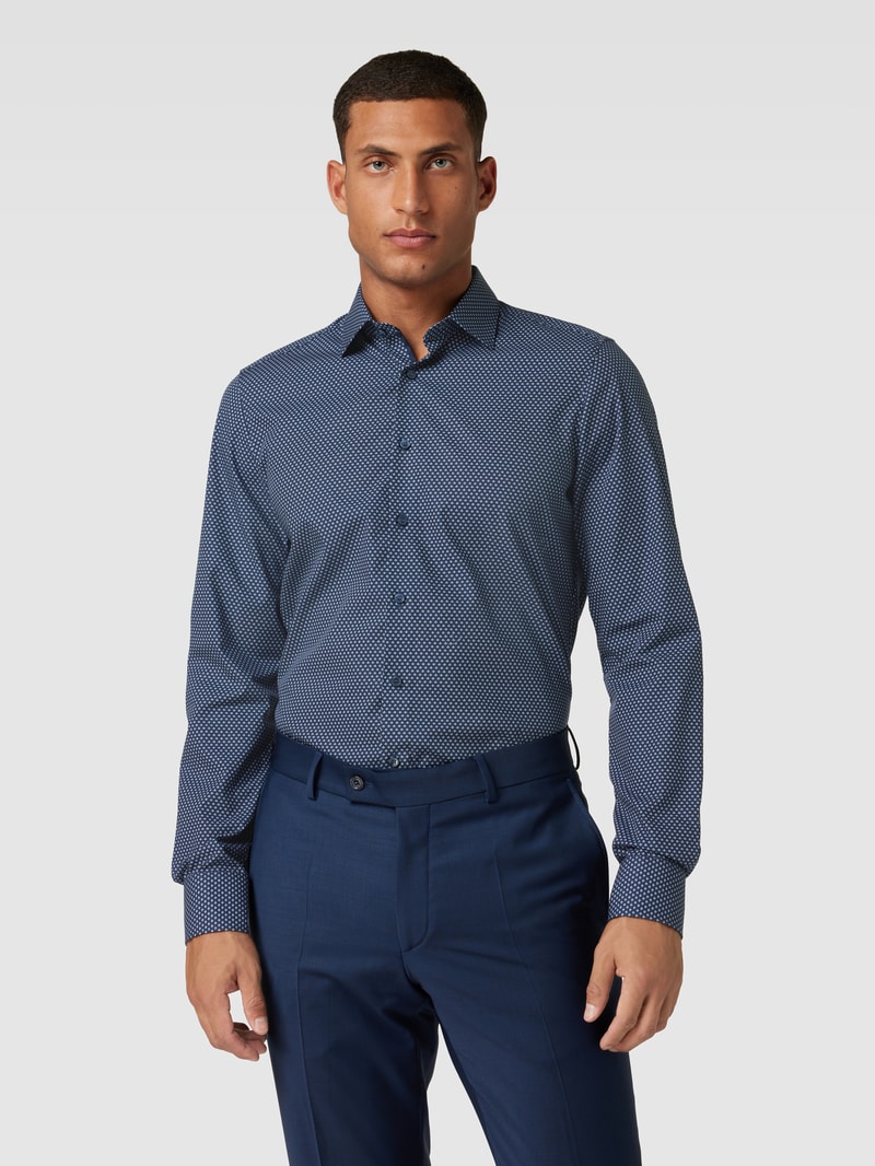 Body Fit Business-Hemd mit Allover-Muster in marineblau