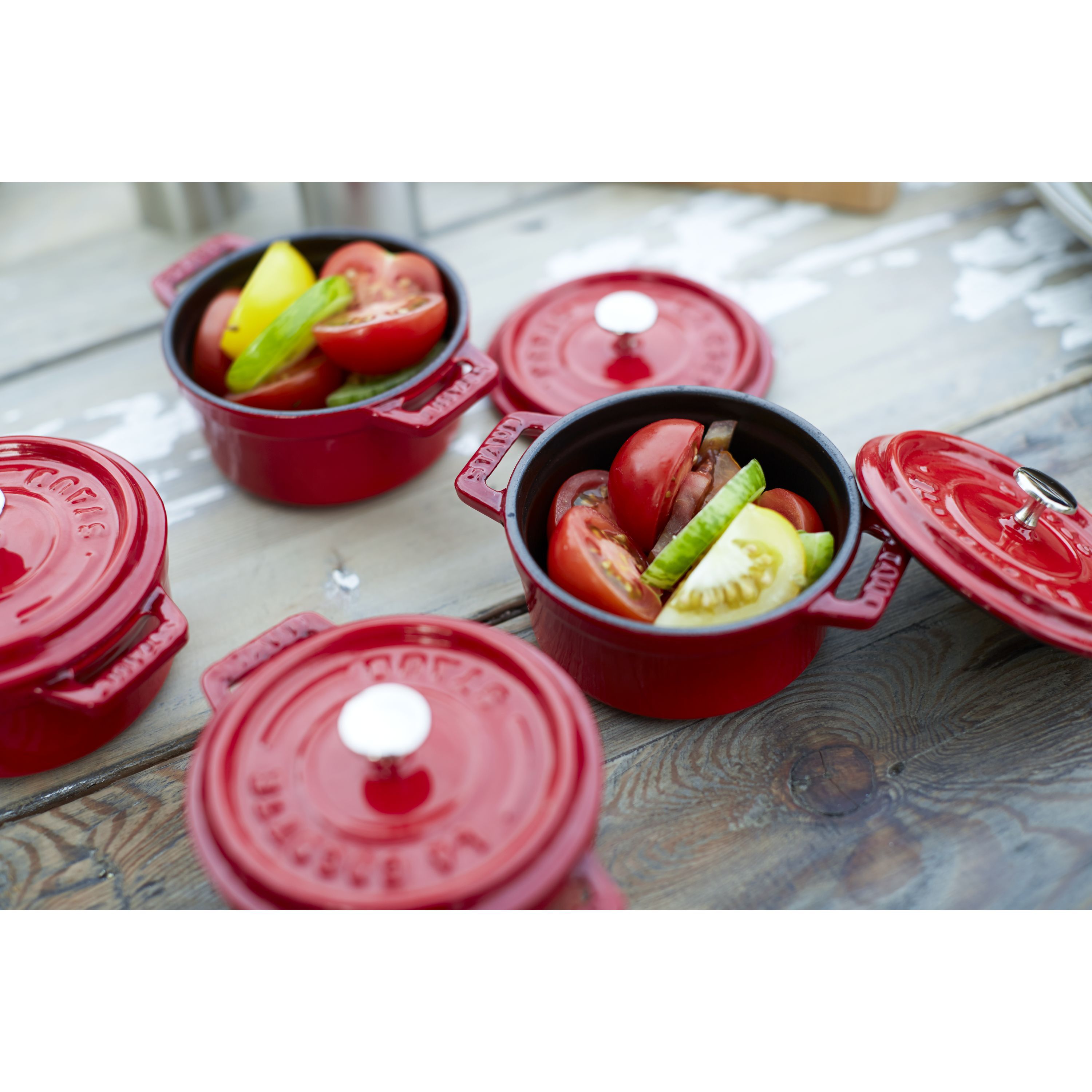 Mini Cocotte 10 cm, rund, Kirsch-Rot, Gusseisen