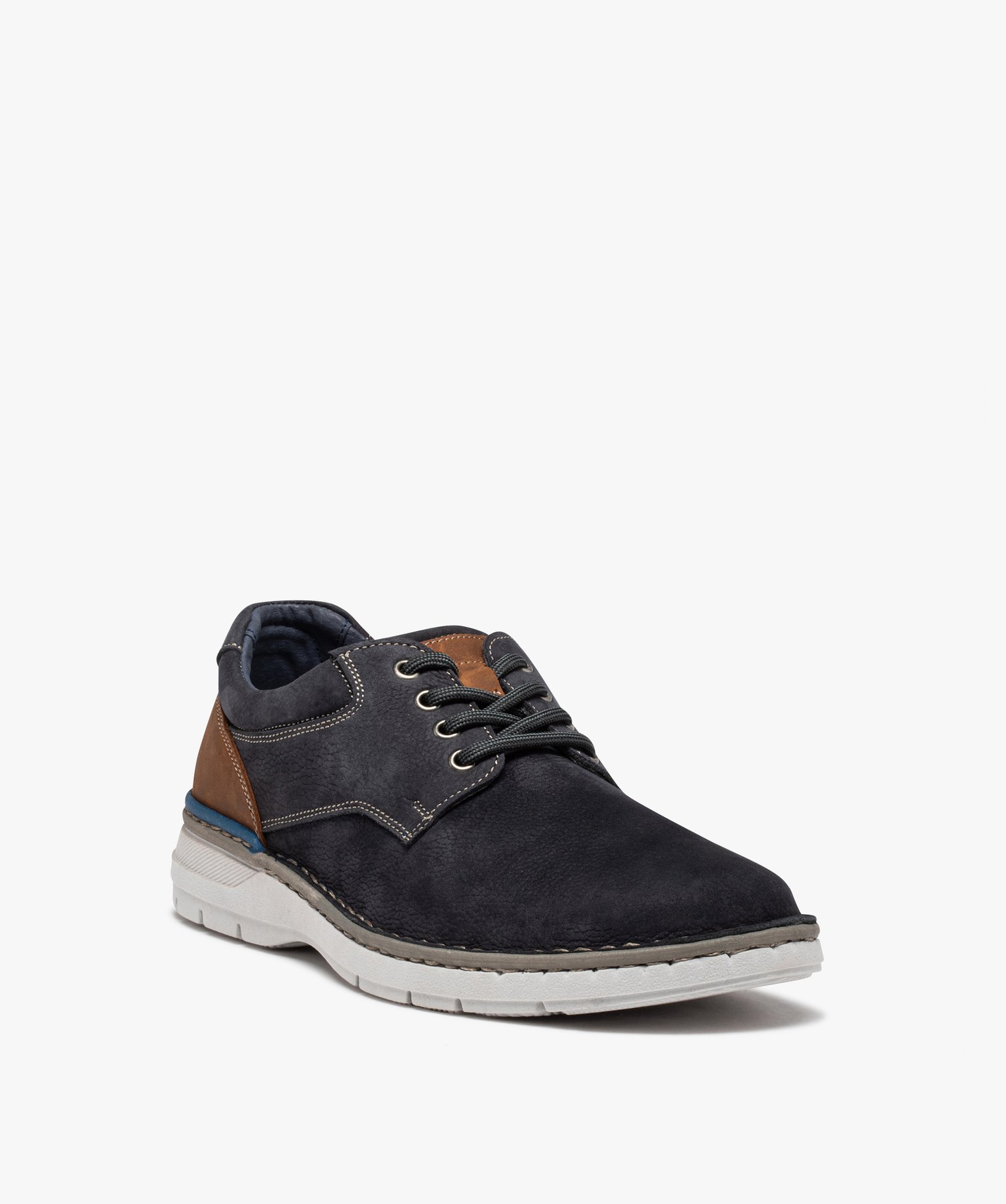 Derbies homme confort dessus cuir uni fermeture lacets marine | GEMO