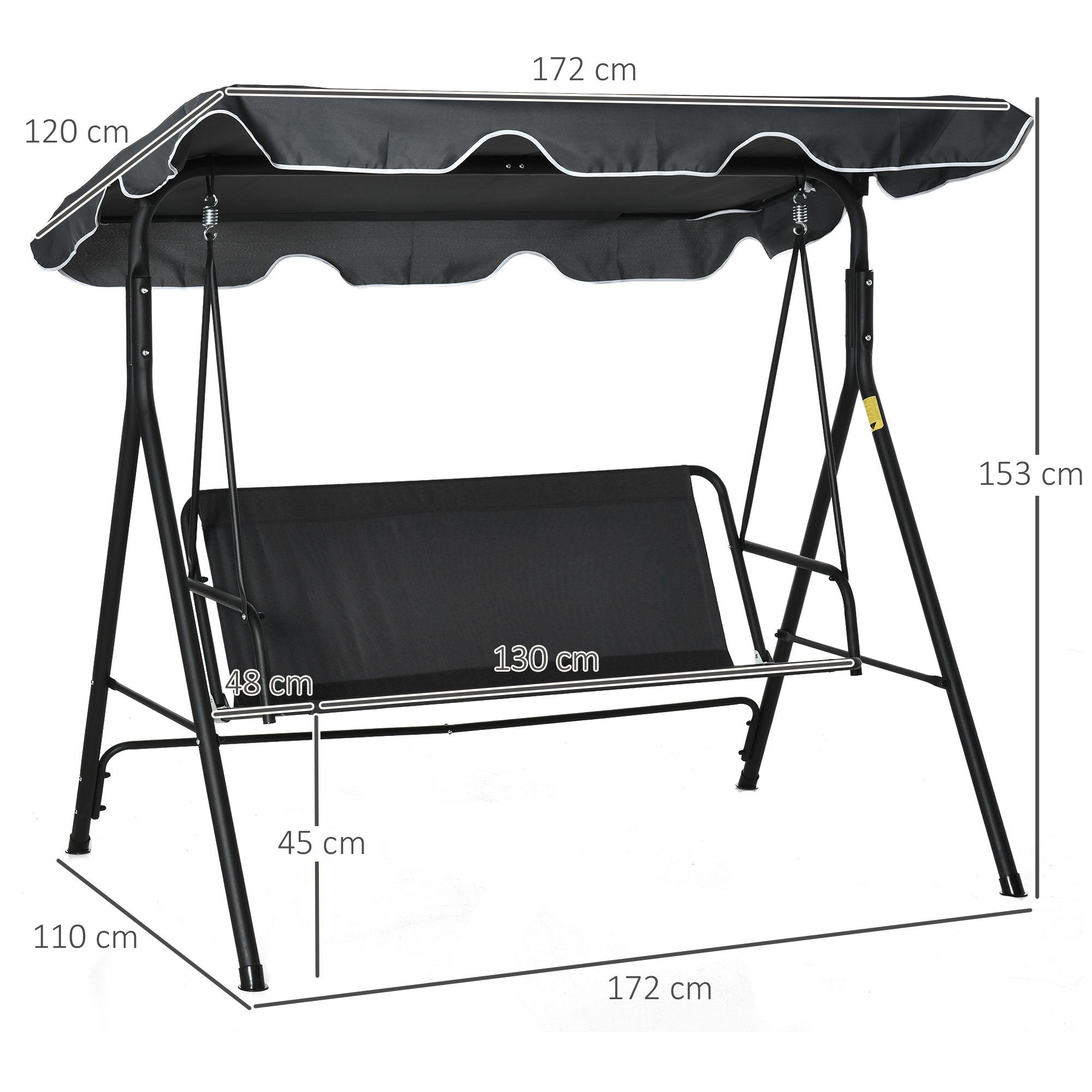 Outsunny Hollywoodschaukel Hollywoodschaukel, 3-Sitzer, Set, 1 tlg., 1 x Hollywoodschaukel, BxTxH: 172x110x153 cm