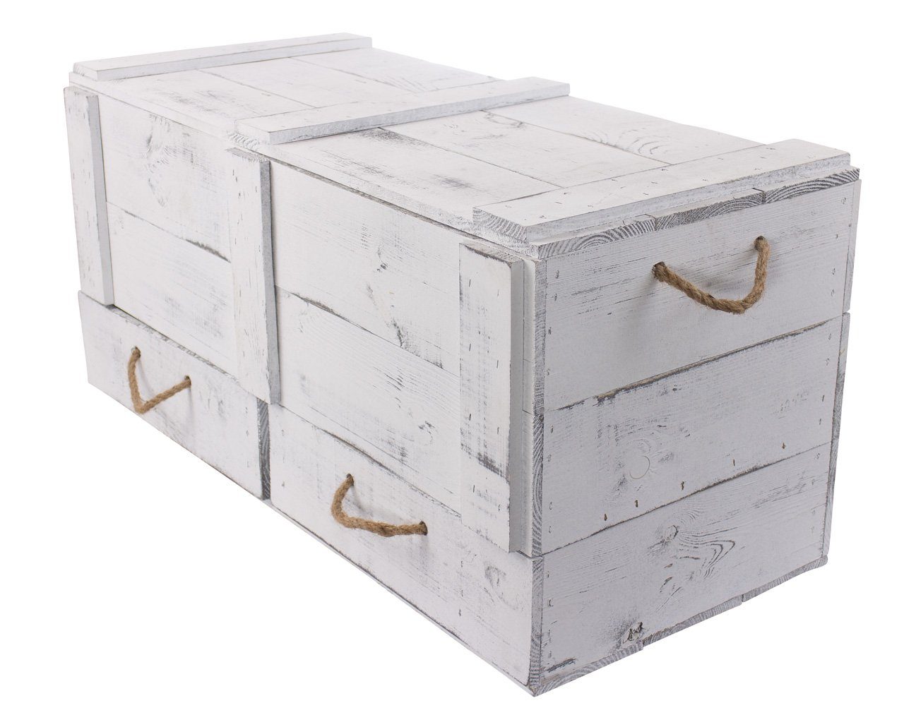 Kistenkolli Altes Land Allzweckkiste grosse shabby weiss Holztruhe Kalle mit Schubladen und Deckel