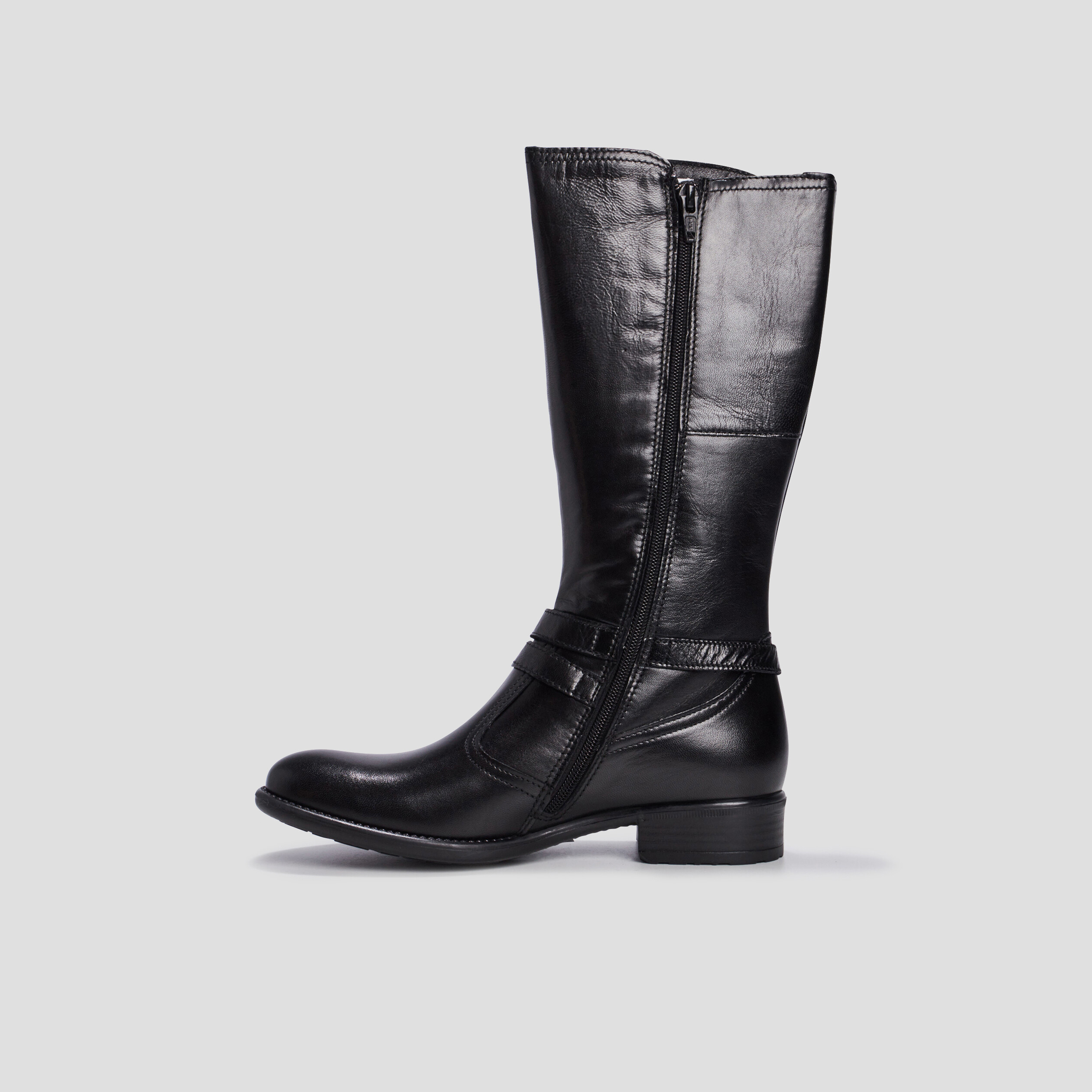 Bottes zippées en cuir avec brides noir fille | La Halle