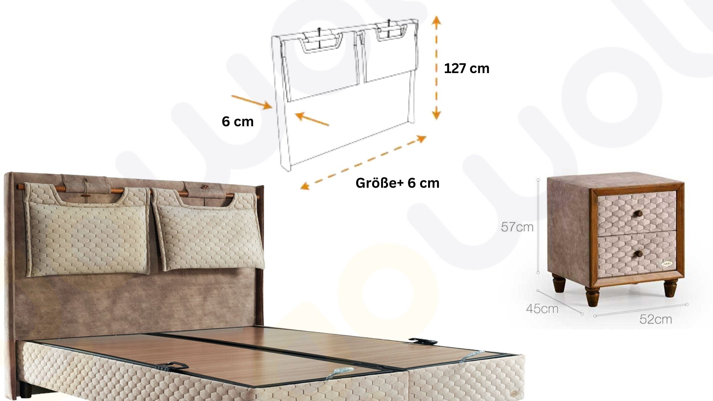 Moln Boxspringbett Magnasand inkl. 10 Schichten Matratze mit Topper 33 cm Höhe (Härtegrad H3, Taschenfederkern mit Topper), mit Matratze und Topper