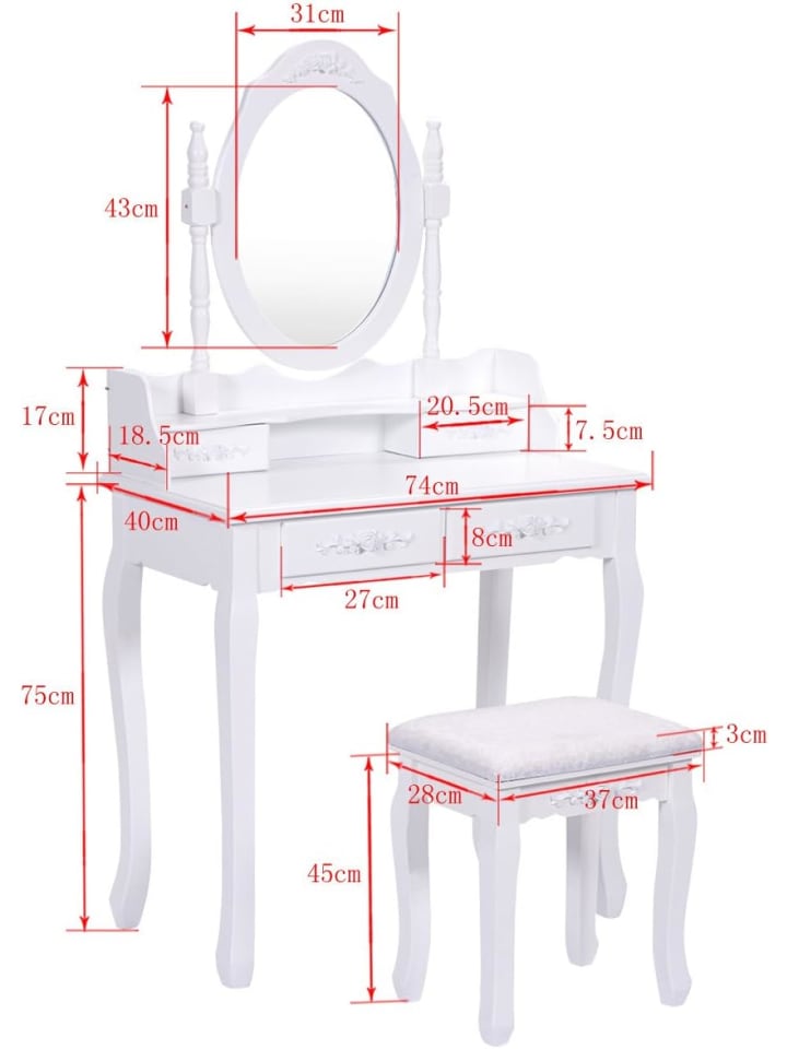 COSTWAY Schminktisch mit Hocker in Weiß günstig kaufen onesize