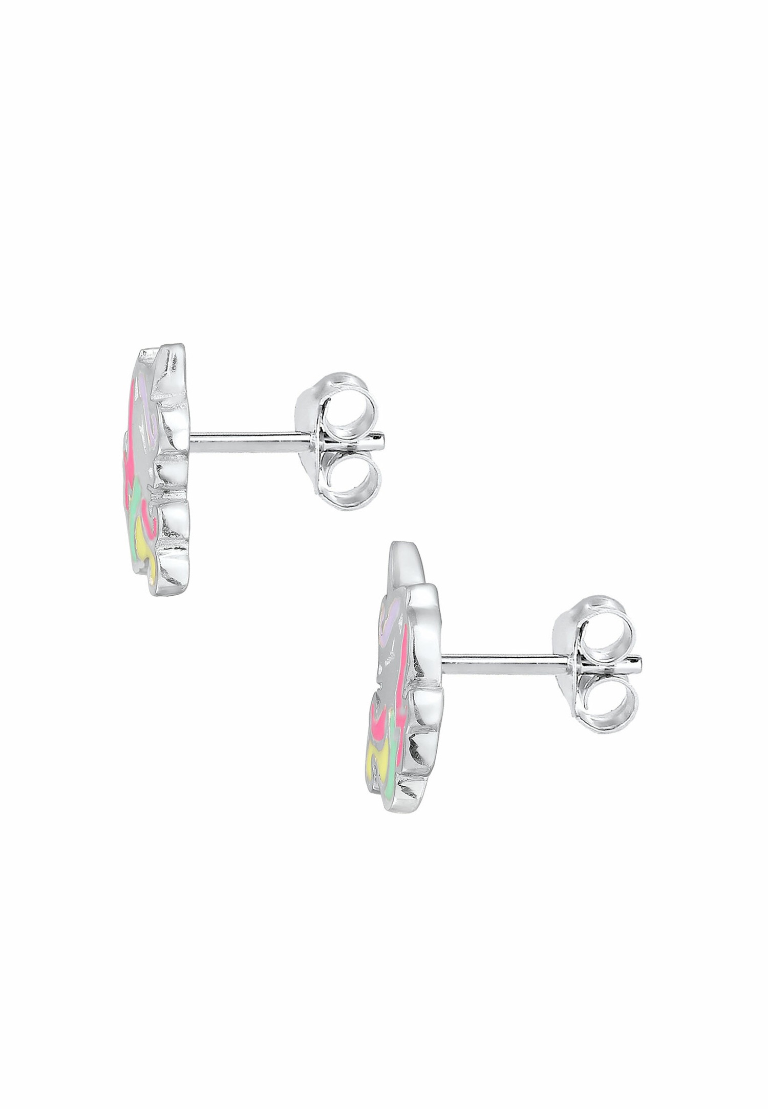 Orecchini a perno per bambini Elli con unicorno giocoso, in argento sterling 925 e smalto.