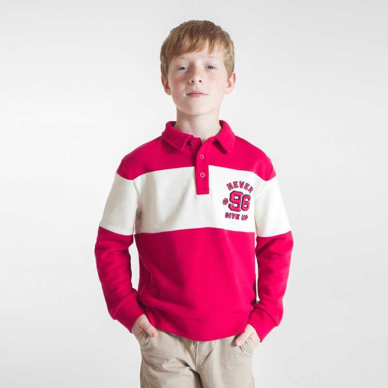 Sweat-shirt col polo rouge garçon