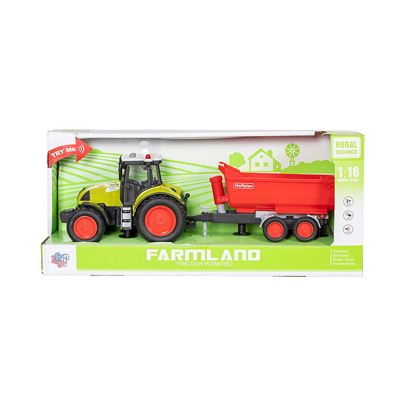 FunToys Traktor str 1:16 m/henger, lys og lyd