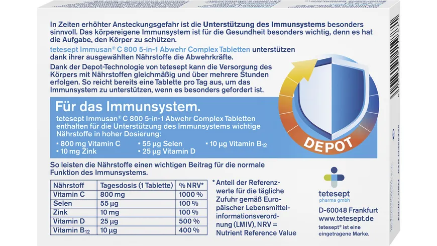 tetesept Immusan C 800 5-in-1 Abwehr Complex Tabletten 30 Stück