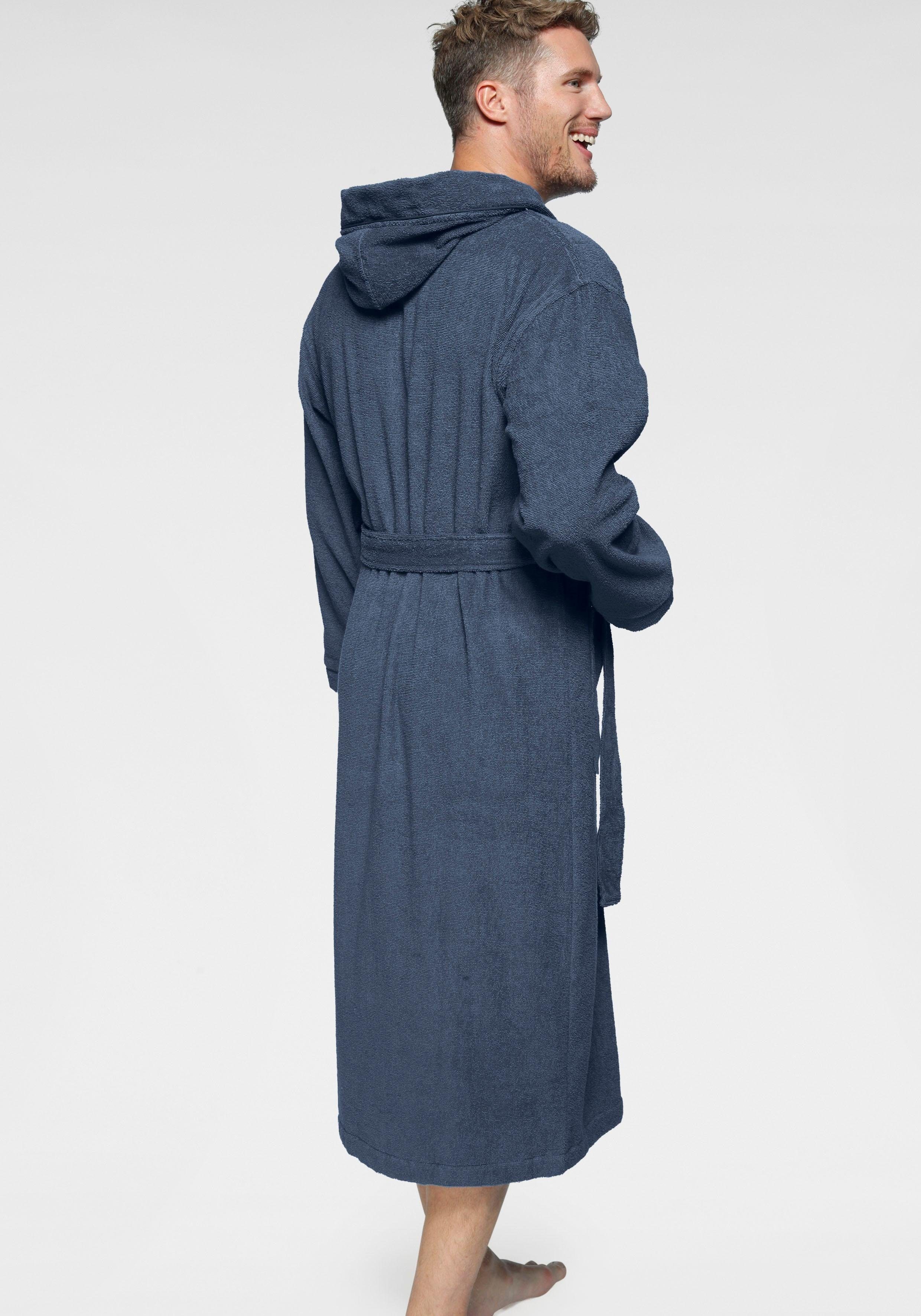 KangaROOS Unisex-Bademantel Luke, Langform, Walkfrottee, Kapuze, Gürtel, für Damen & Herren, Bademantel mit Kapuze & Logostickerei,S-2XL
