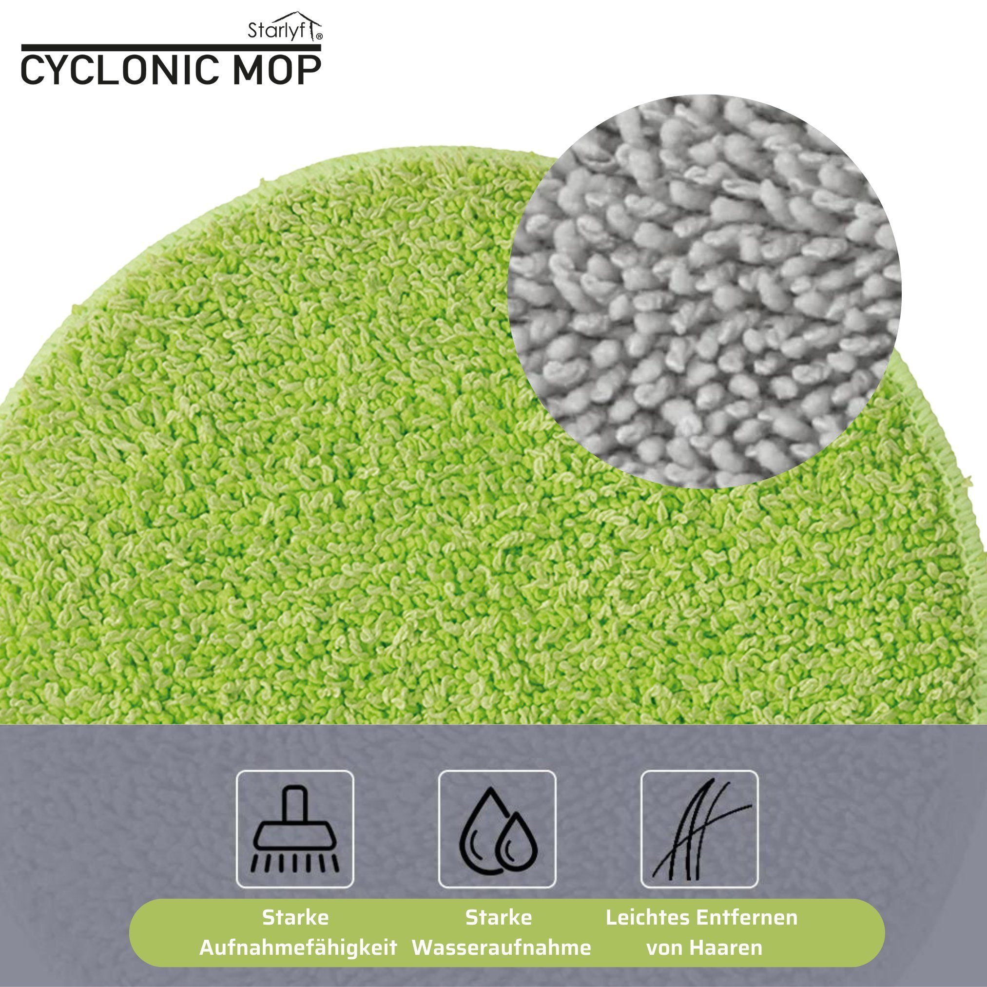 Starlyf Wischmopp Cyclonic Mop, beutellos, kabelloser, rotierender Bodenwischer ohne Akku, für Hartböden