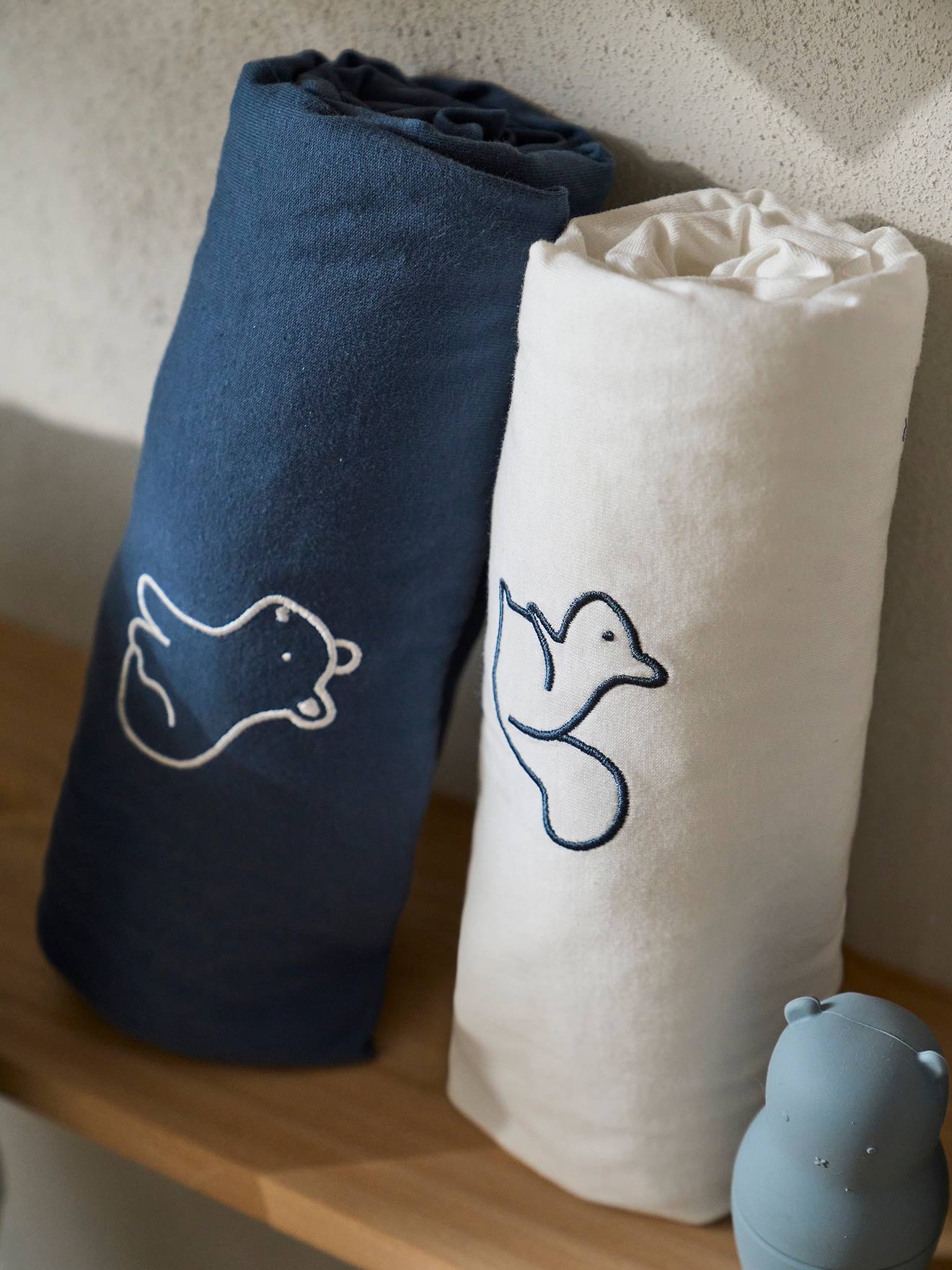 Vertbaudet 3er-Set Jersey-Schonbezüge für Baby Wickelauflage - pack graublau waldfreunde