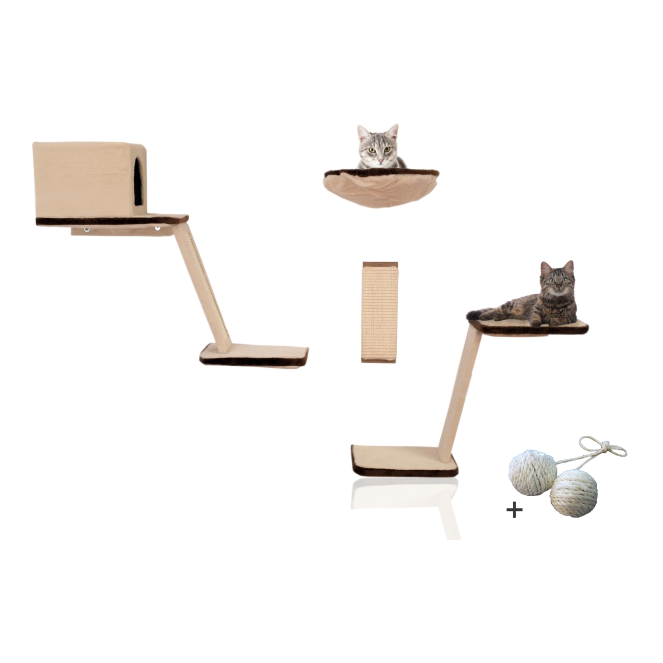 Rohrschneider Kratzbäume Rohrschneider Katzen Kletterwand 8-teilig mit Gratis-Spielballset