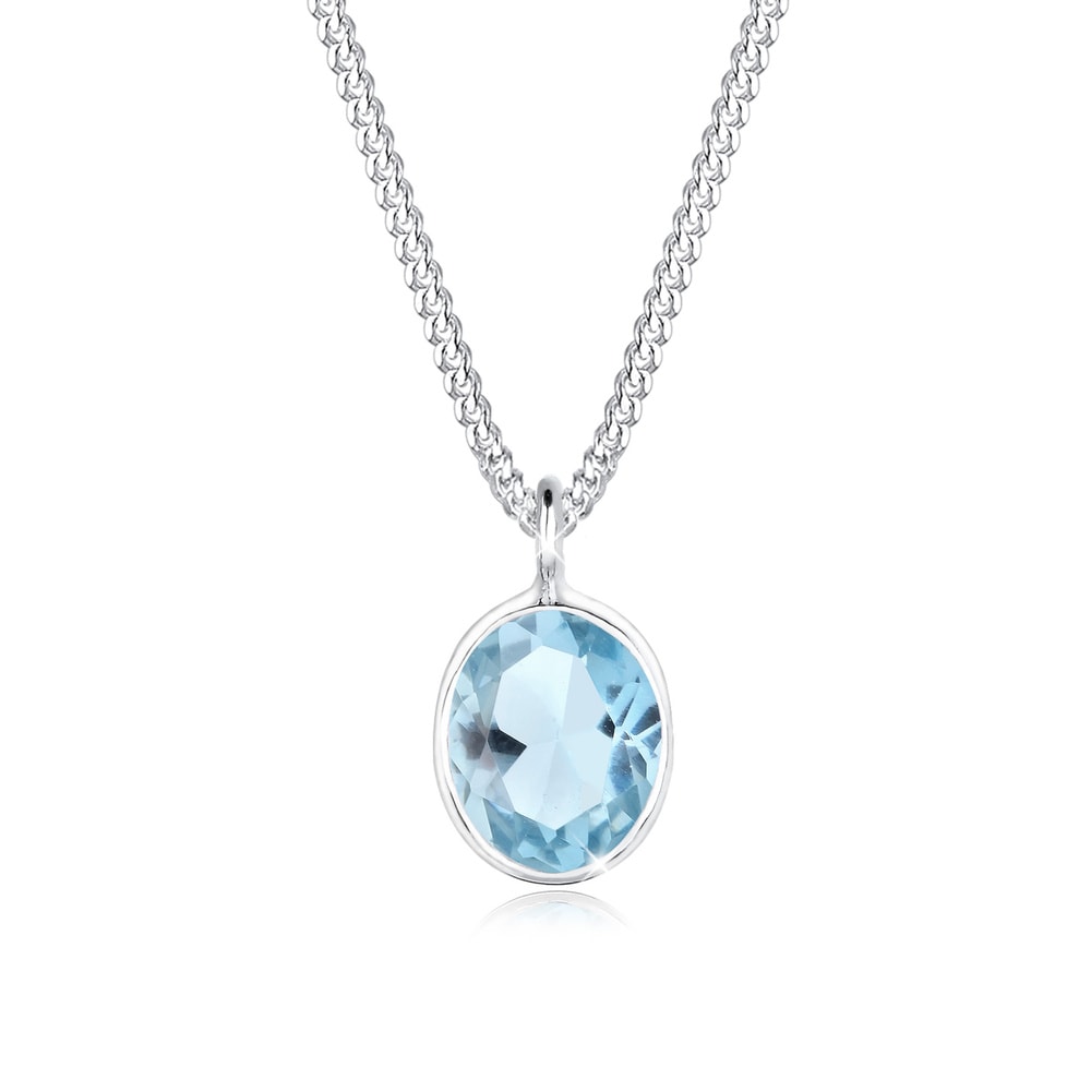 Elli Elli Collier Femmes Pendentif solitaire élégant avec topaze bleu clair en argent  collier
