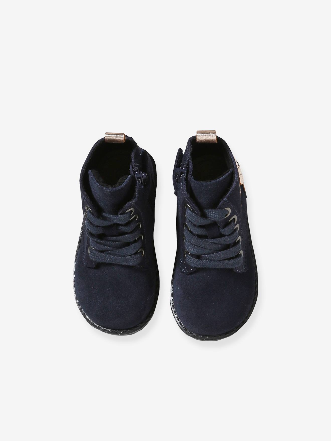 Boots lacées et zippées en cuir bébé marine