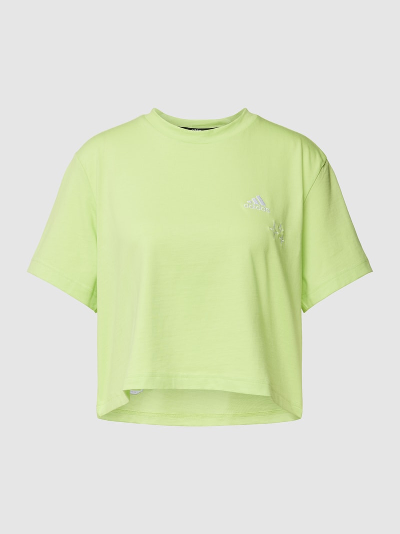Cropped T-Shirt mit Label-Stitching in schwarz