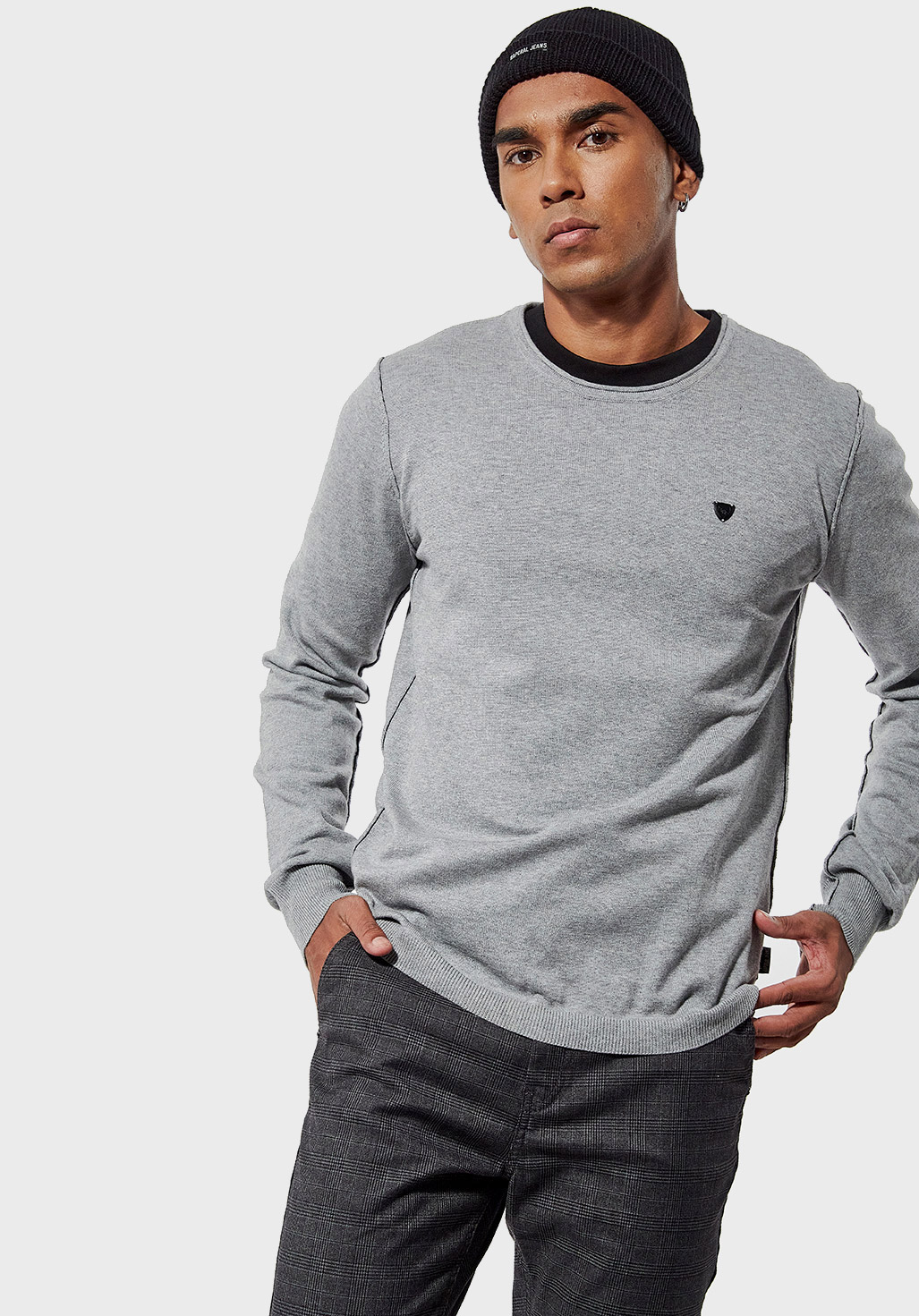 GREAT  Pull régular Homme gris en 100% coton