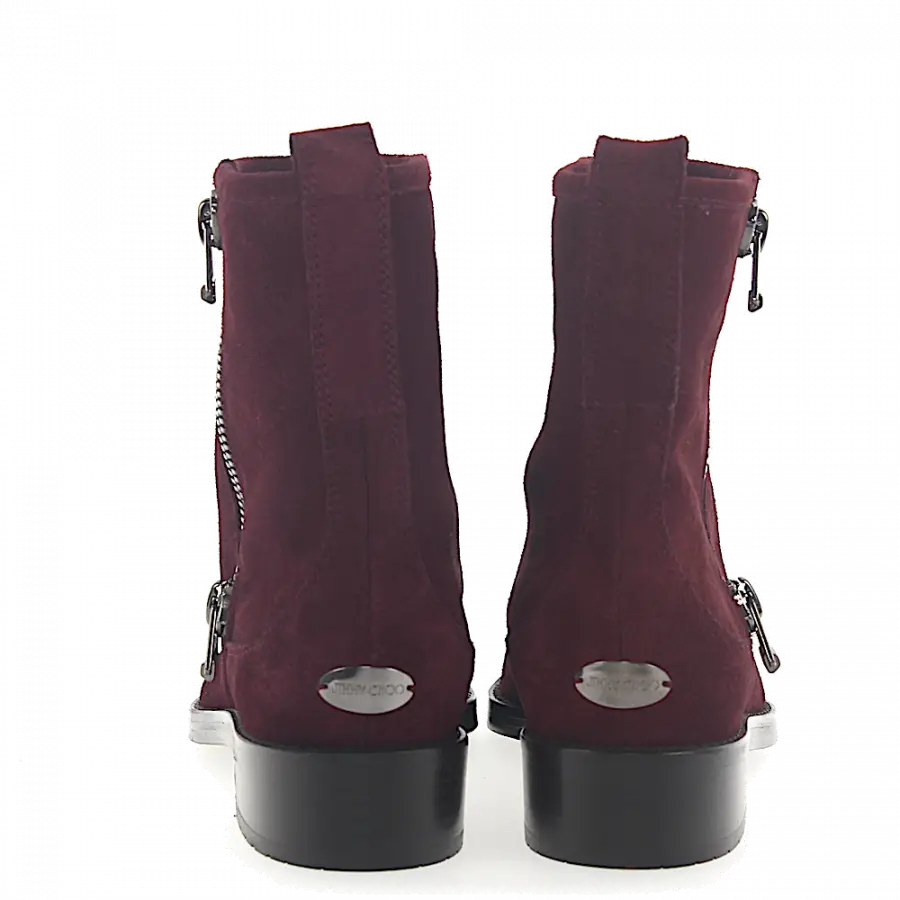 Jimmy Choo - Stiefel Kalbsleder Veloursleder Finished Logo Zierreißverschluss bordeaux - rot